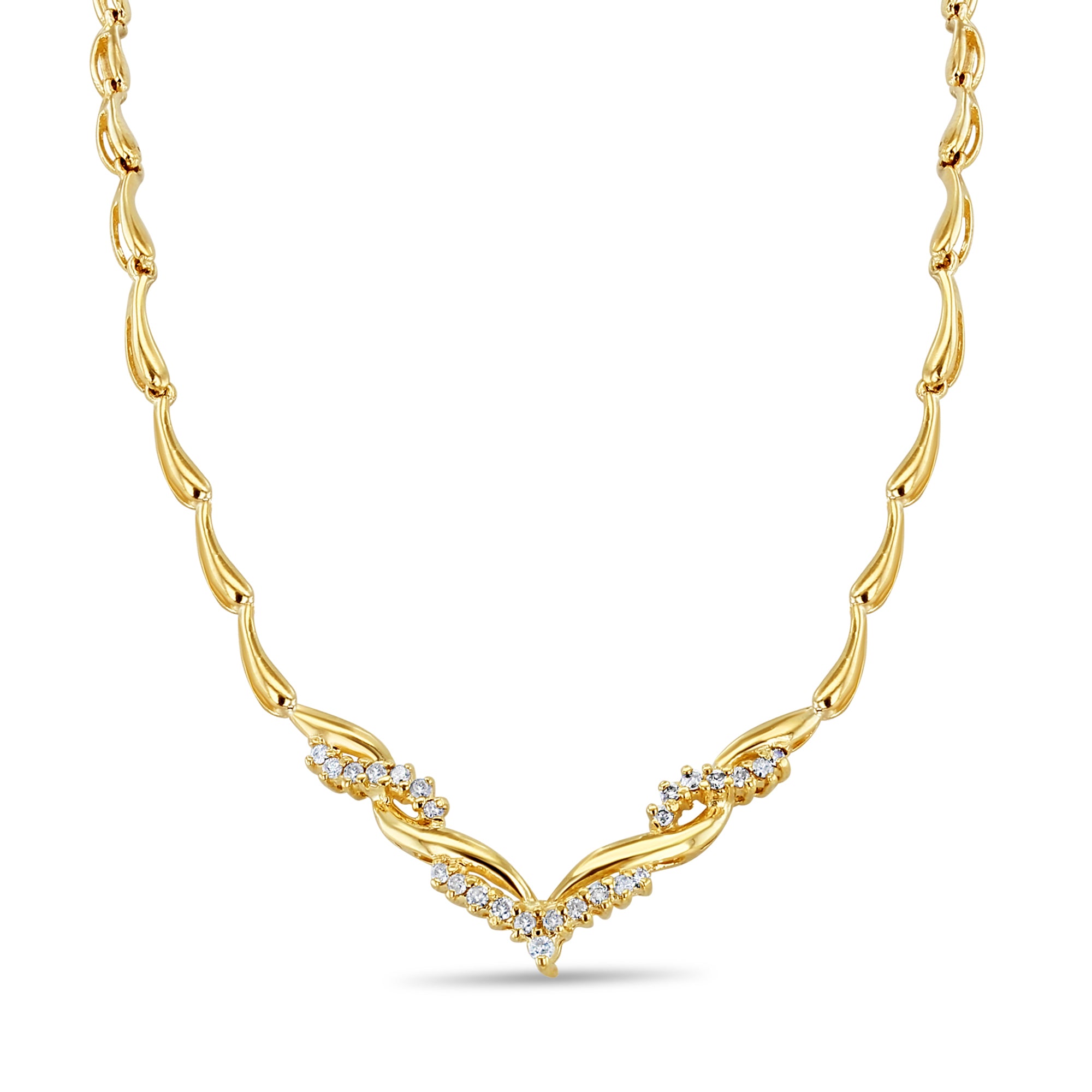 Half Carat 'V' Shaped Diamond Twisted Gold Necklace