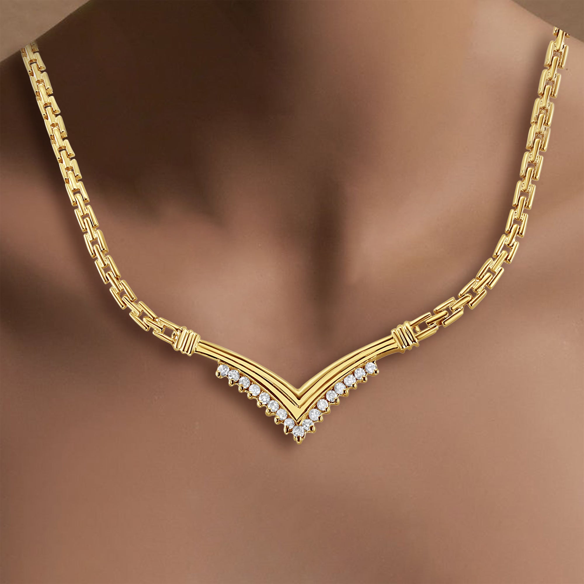 Collier Chevron Diamant Or Jaune 14 carats