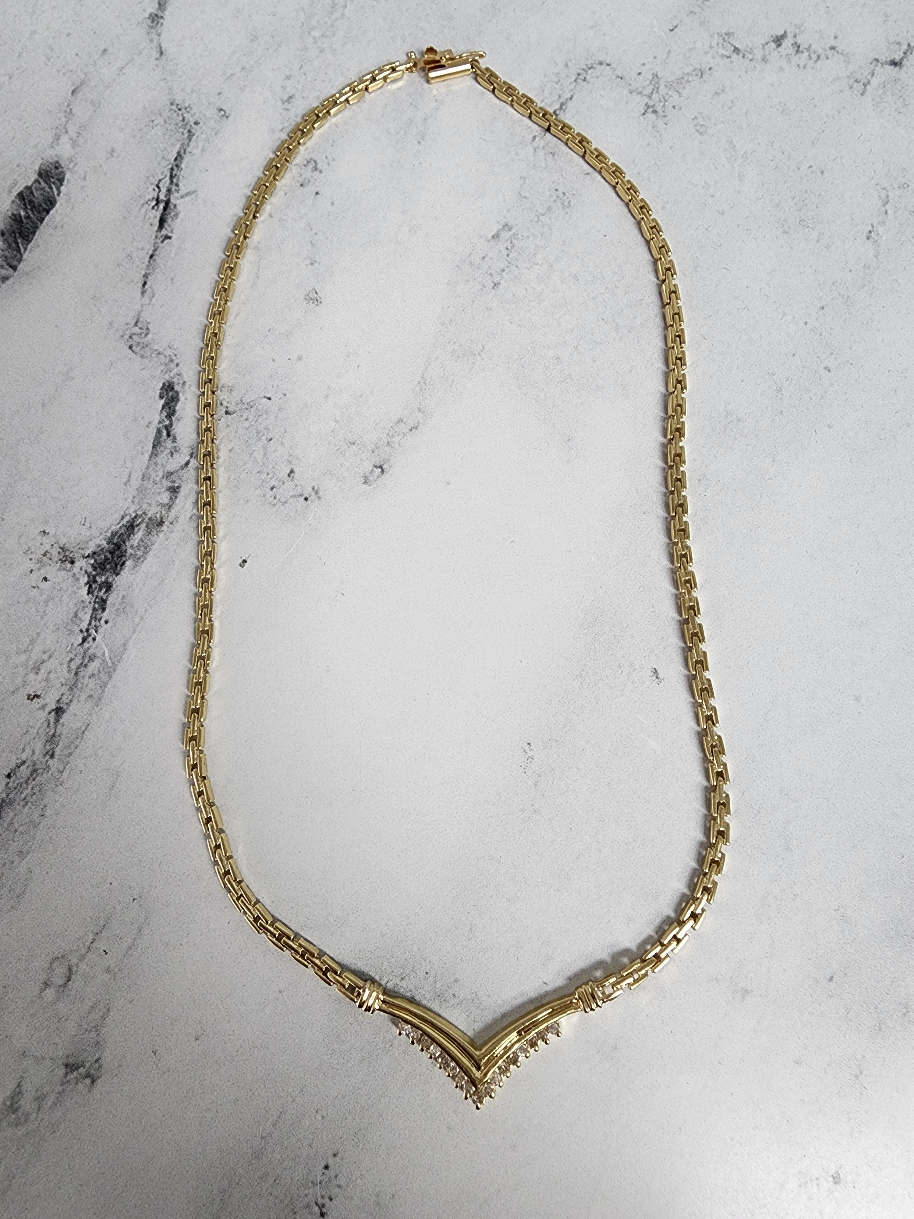 Diamond Chevron Necklace 14k Yellow Gold