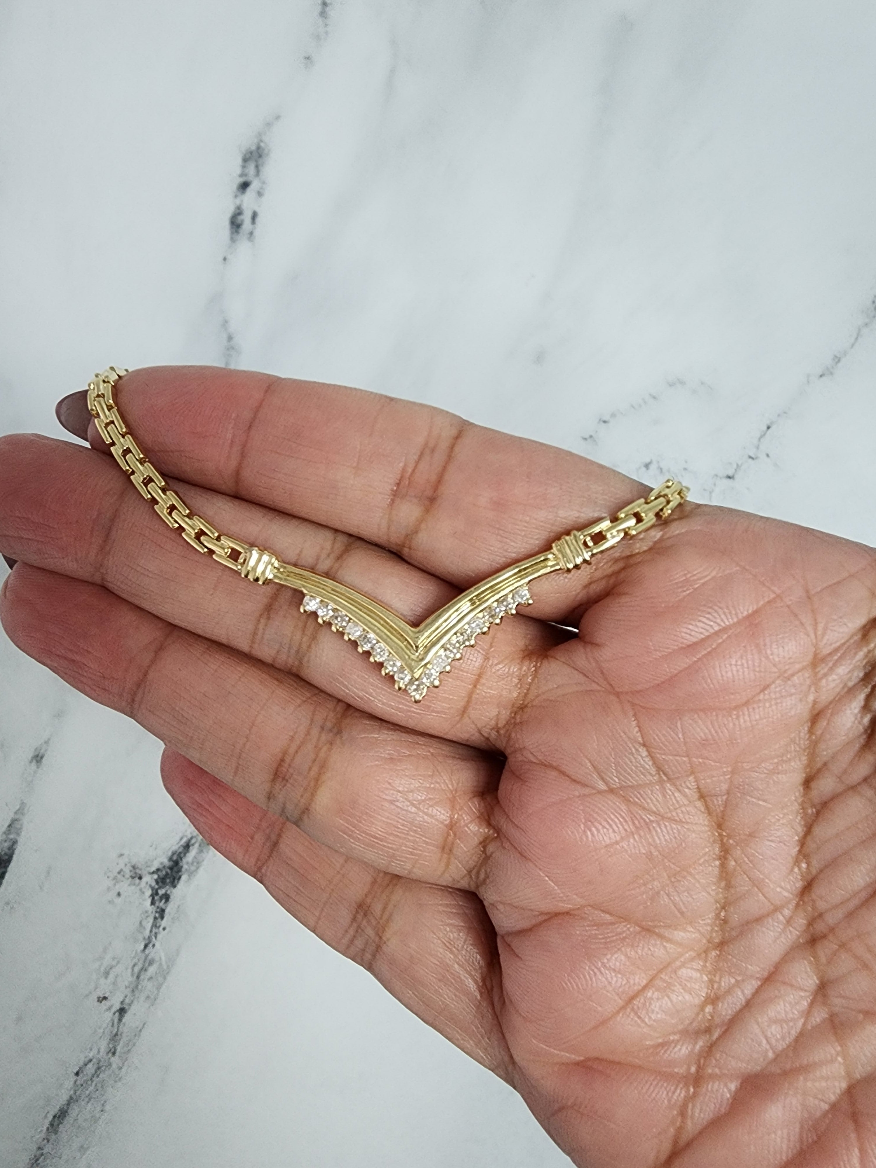 Diamond Chevron Necklace 14k Yellow Gold