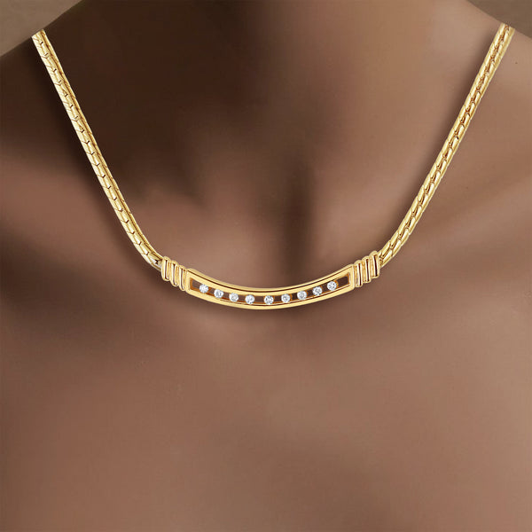 Tension Space Diamond Bar Necklace 14k Yellow Gold