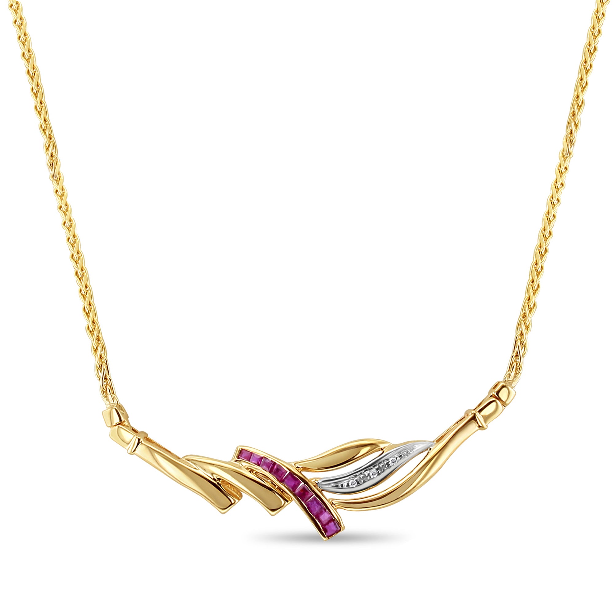 Half Carat Ruby & Diamond Necklace with Wheat Chain