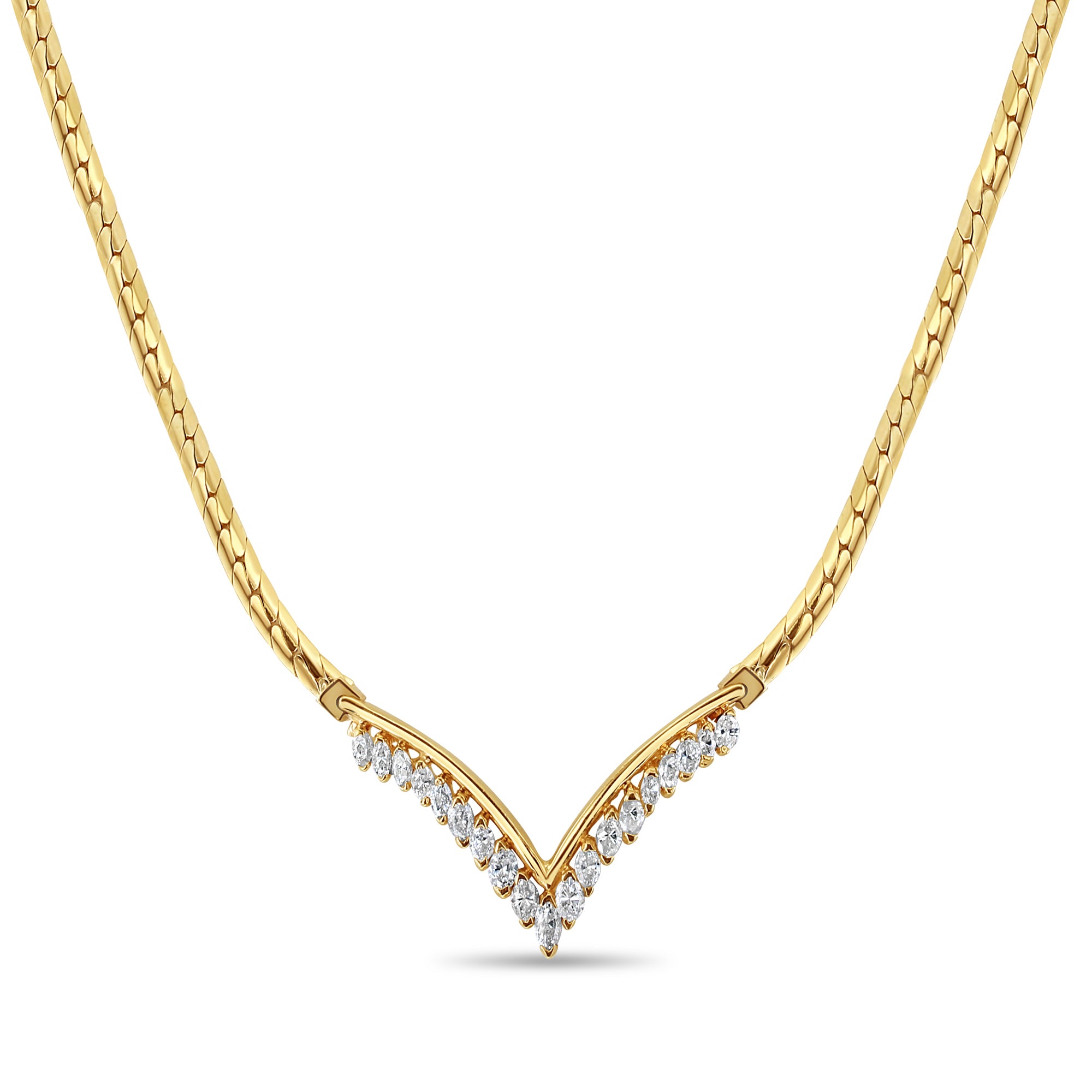 Collier de mariée en diamant en forme de V Marquise