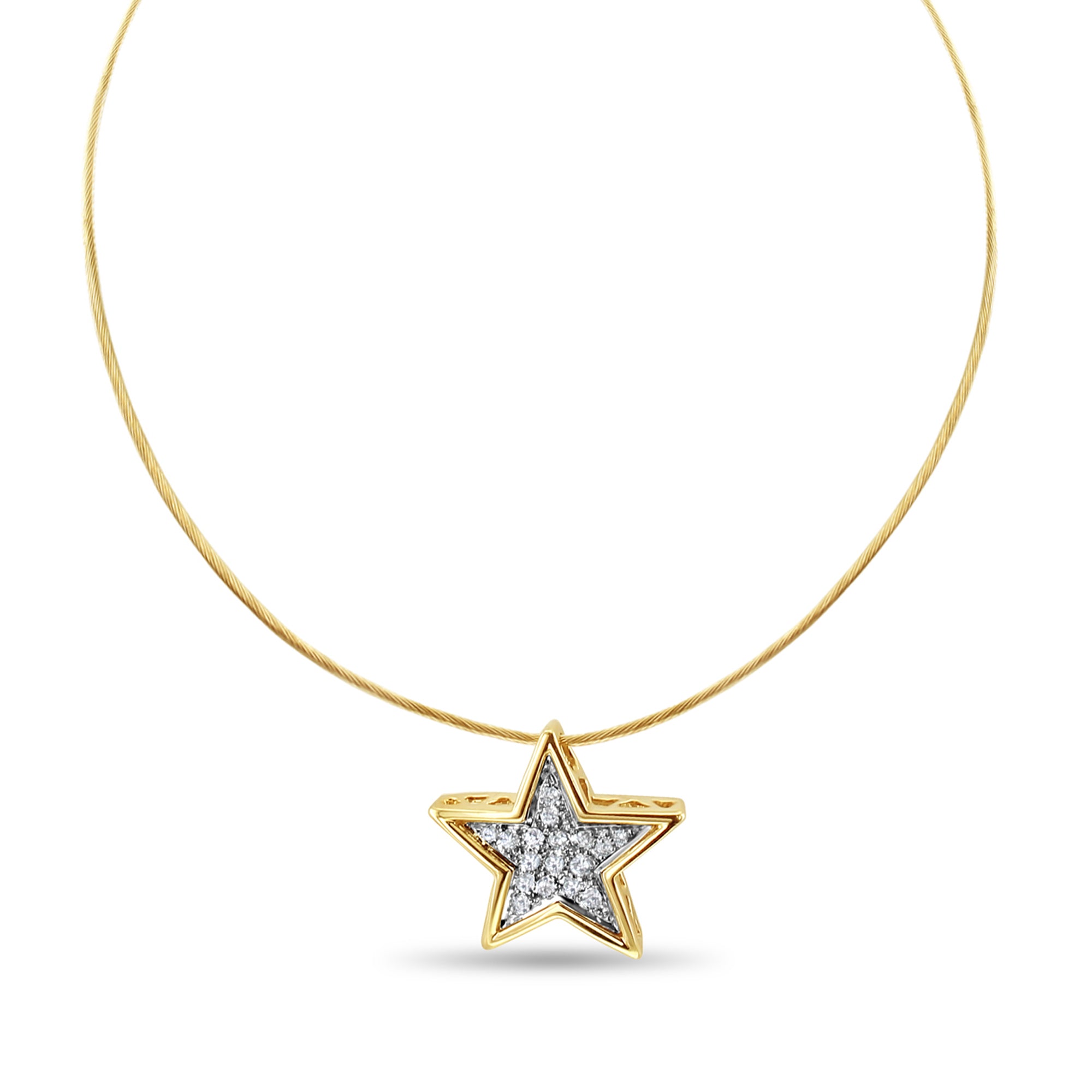 Floating Diamond Star Shaped Necklace 14k Yellow Gold