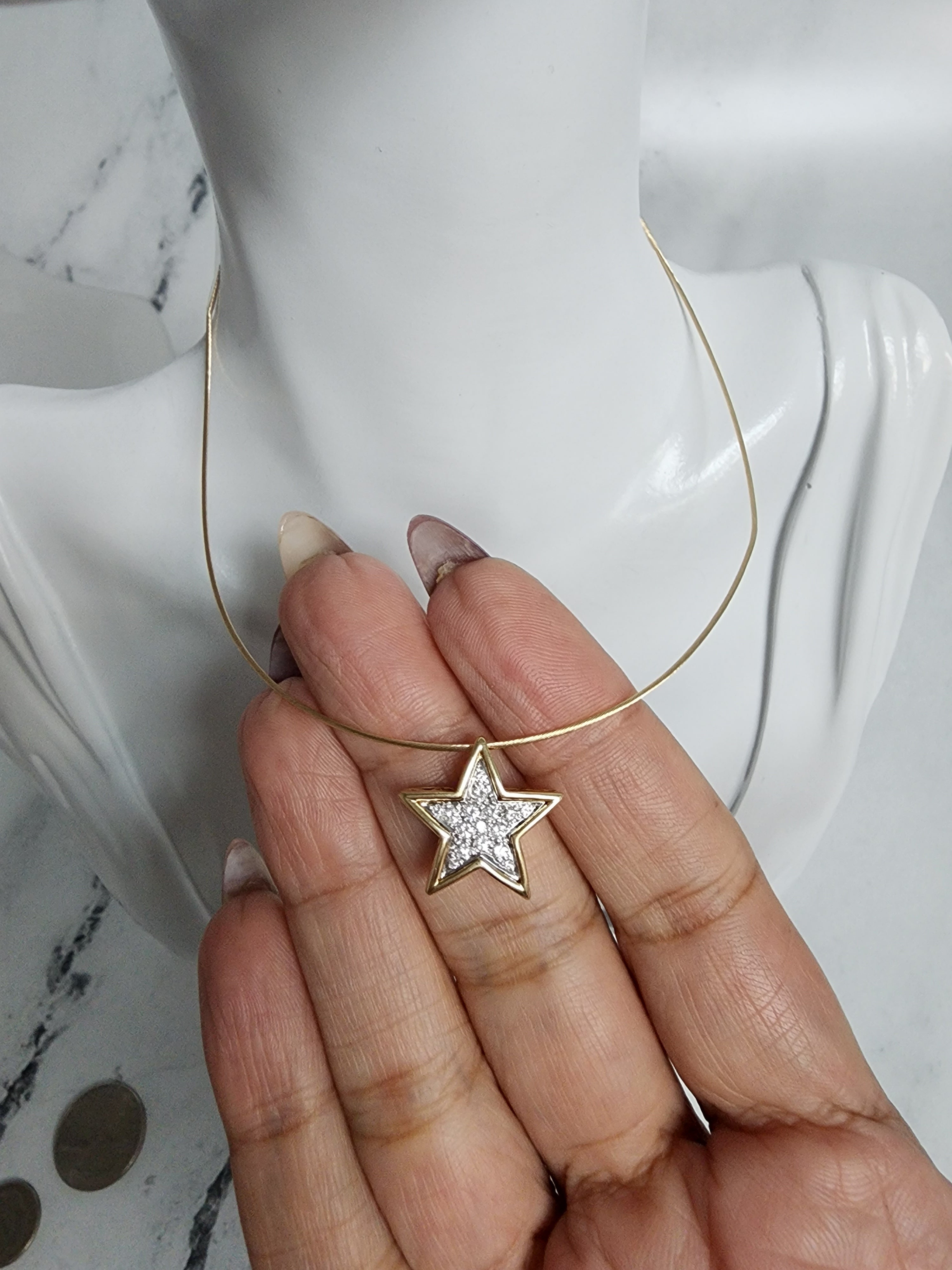 Floating Diamond Star Shaped Necklace 14k Yellow Gold