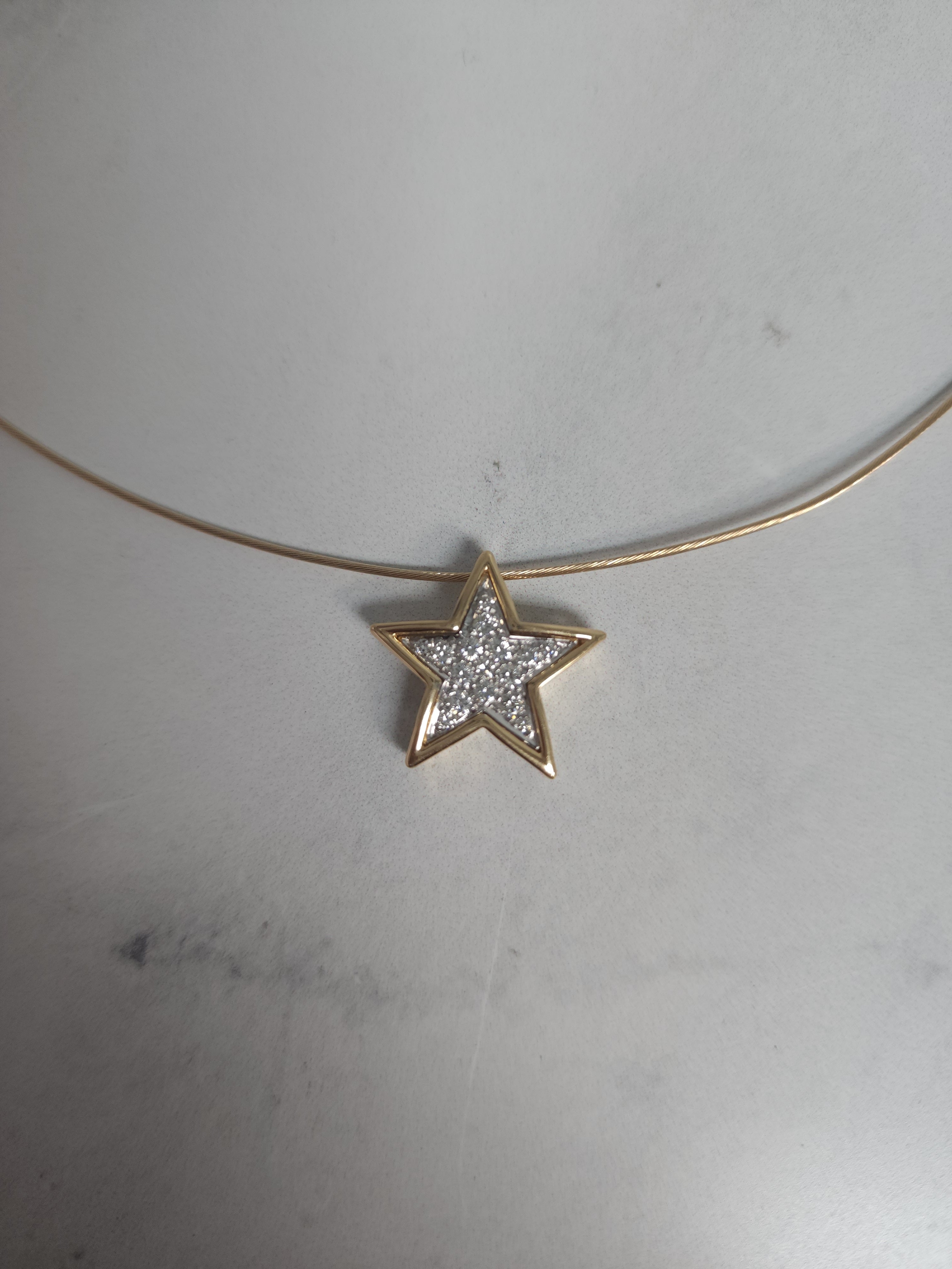 Floating Diamond Star Shaped Necklace 14k Yellow Gold