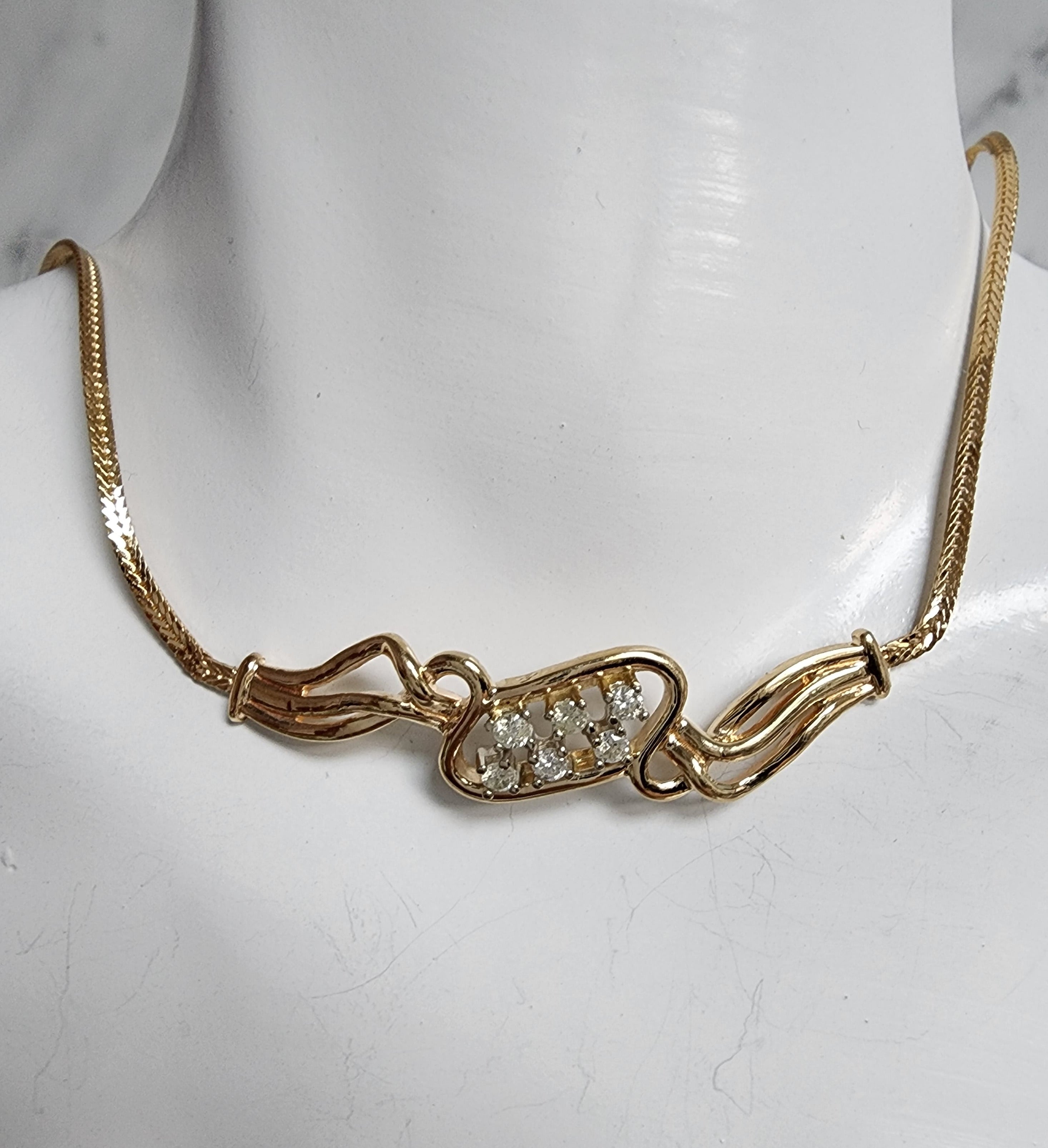 Vintage Diamond Necklace with Flat Fox Chain