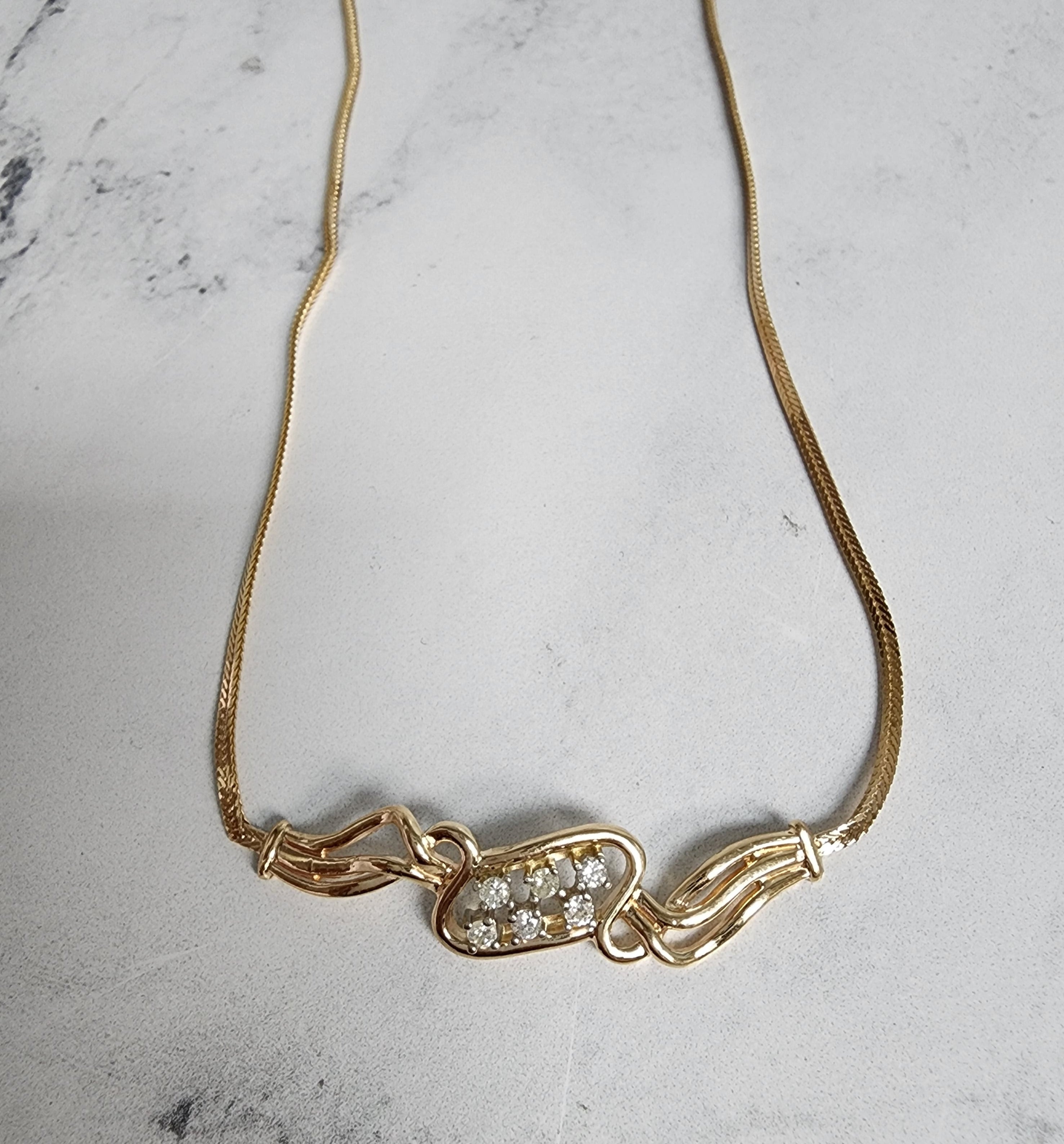 Vintage Diamond Necklace with Flat Fox Chain