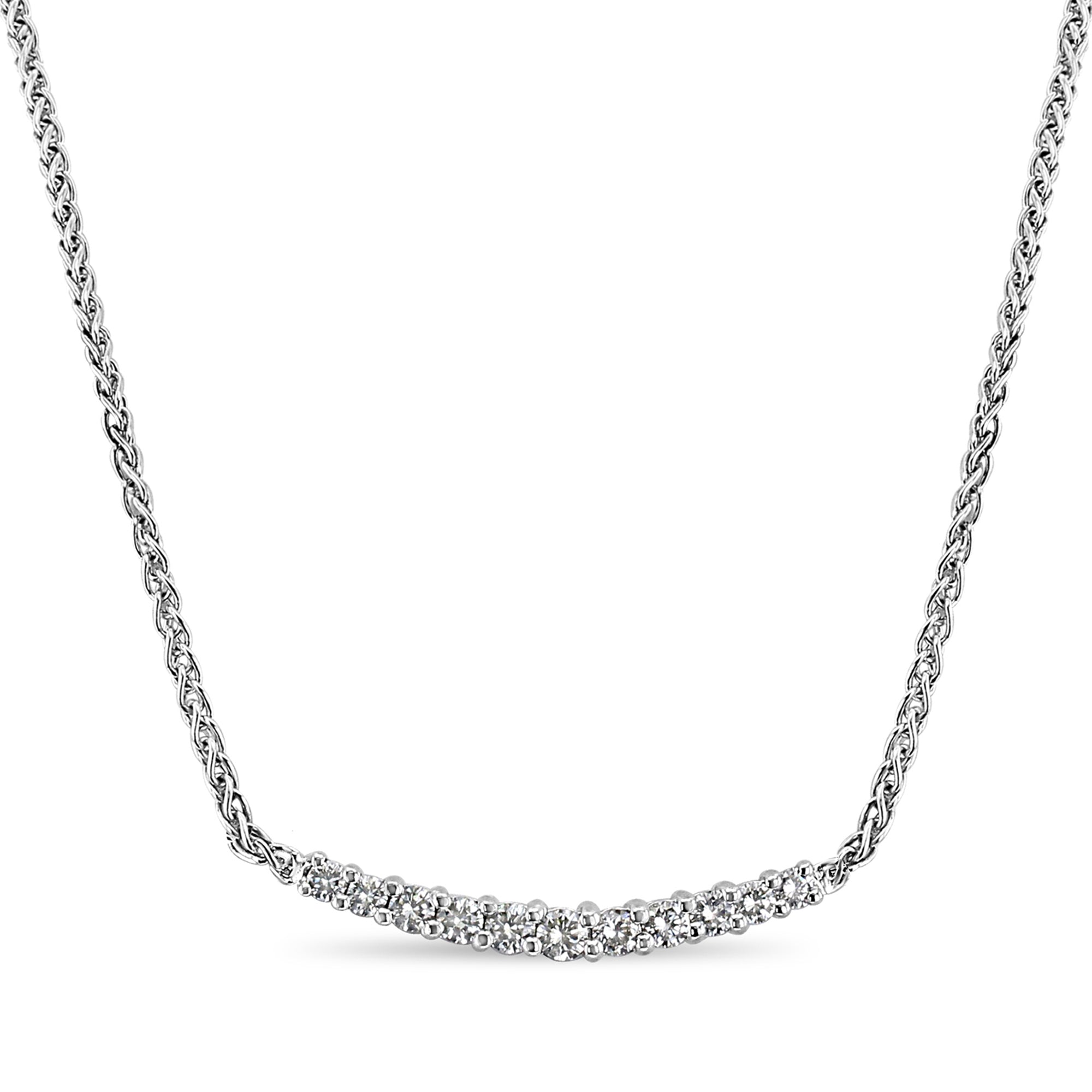 Curved Diamond Bar Necklace 14k White Gold