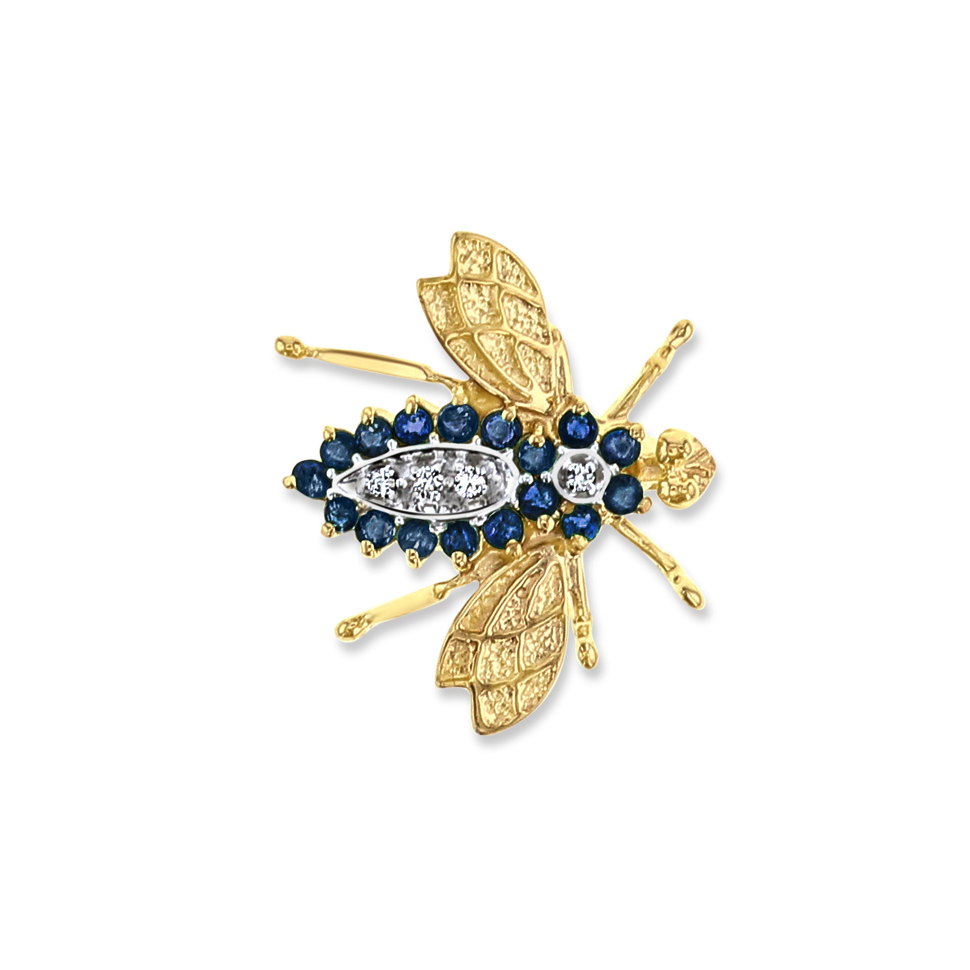 Sapphire Diamond Bee Brooch .90cttw 14K Yellow Gold