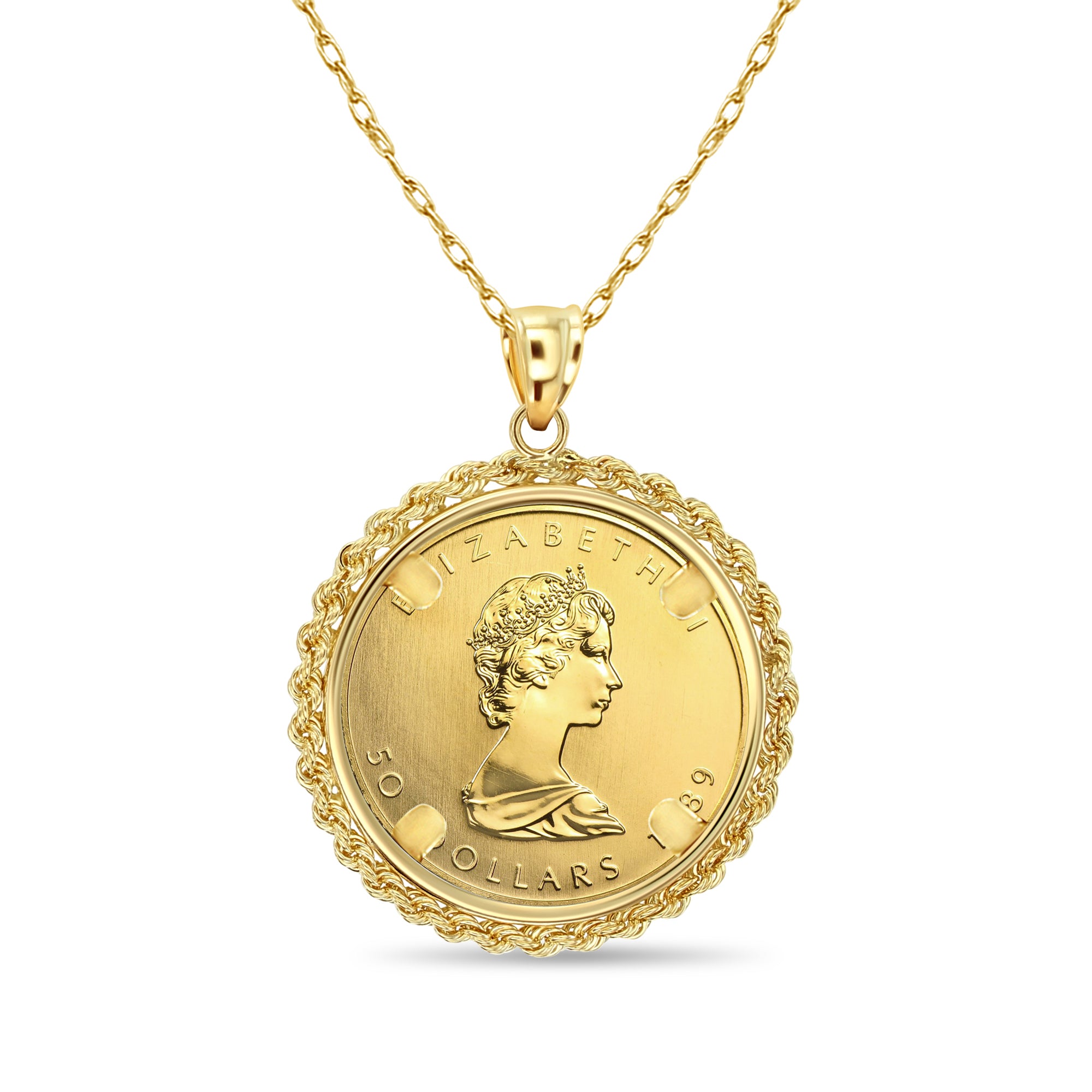 Collier avec pièce de monnaie en feuille d'érable canadienne de 1 oz et halo en corde de 3 mm