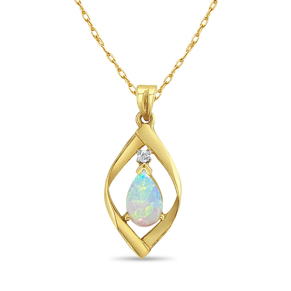 Pear Shaped Opal Necklace 14k Yellow Gold