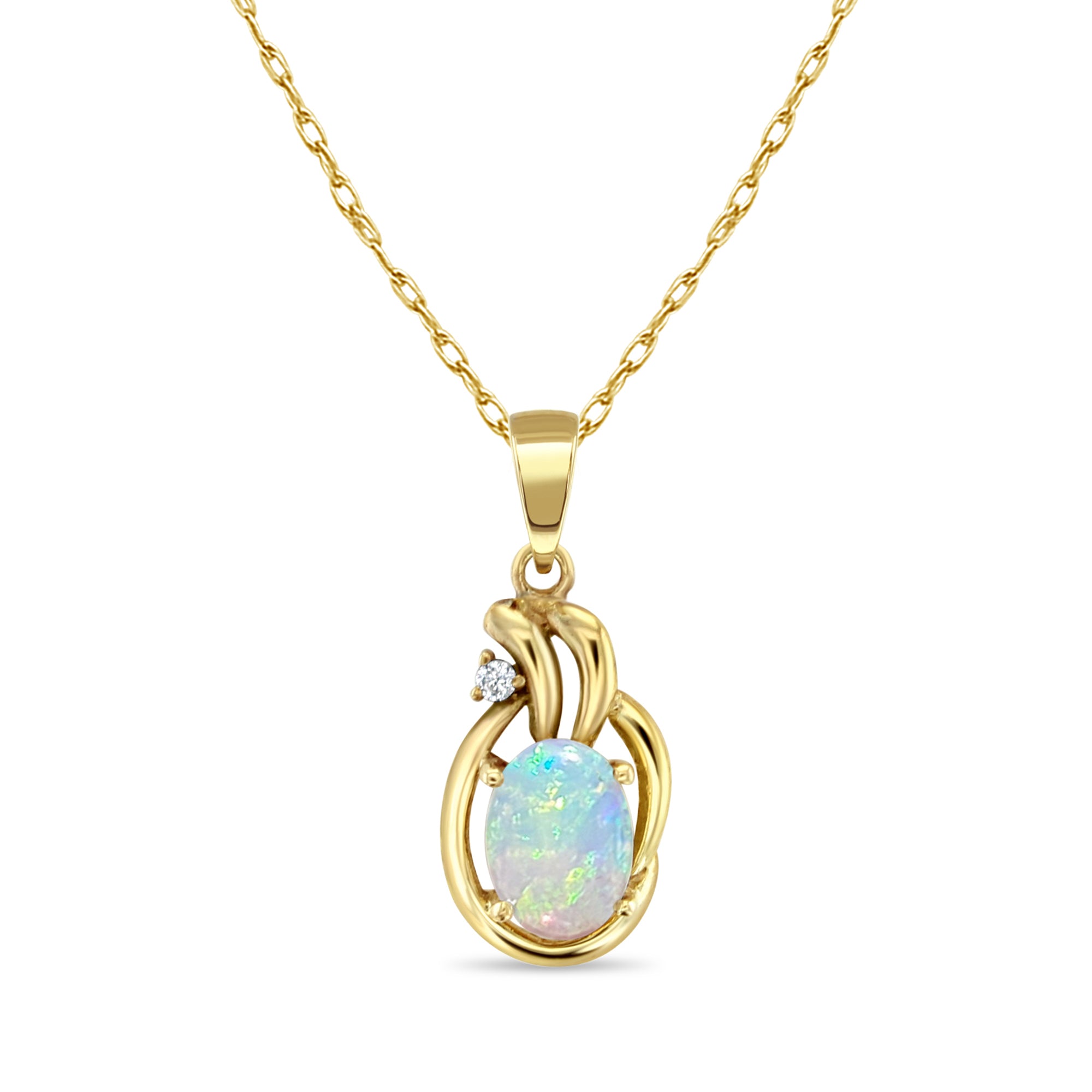 Oval Opal Necklace with Gold & Diamond Accent