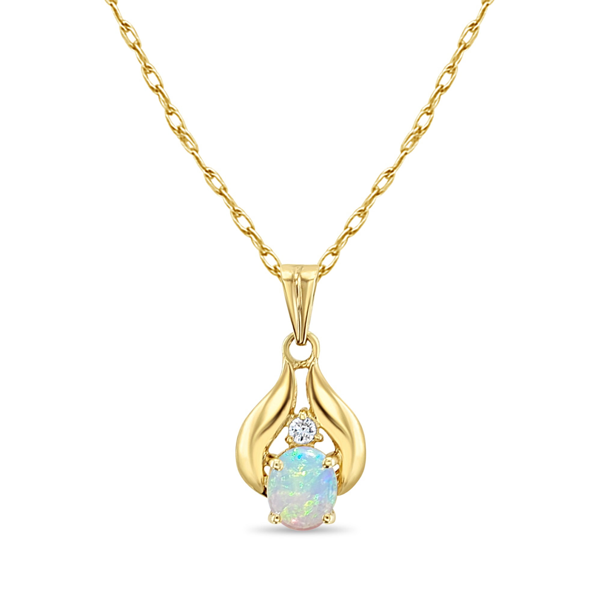 Oval Opal Necklace with Diamond Accents 14k Yellow Gold