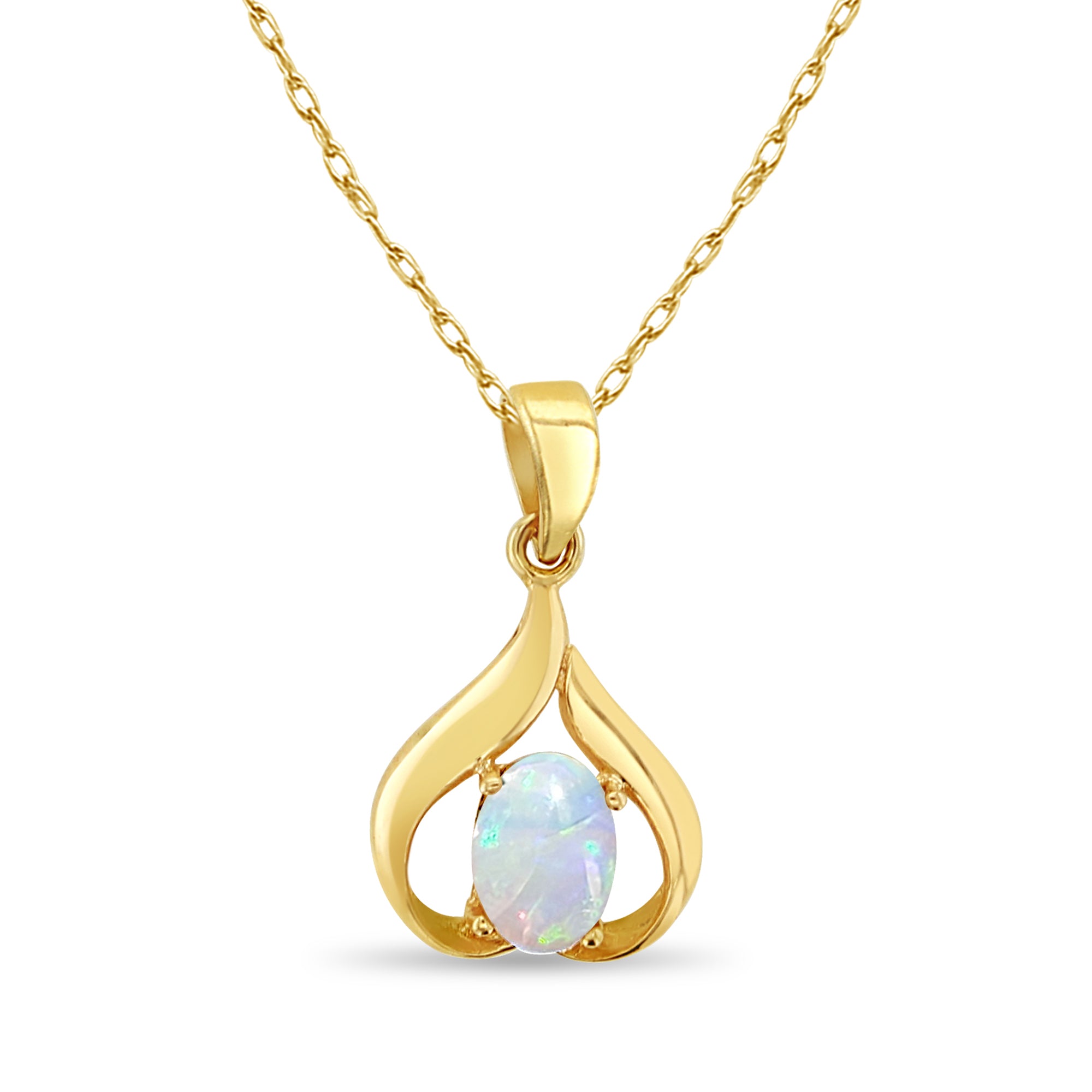 Oval Opal Heart Shaped Necklace 14k Yellow Gold