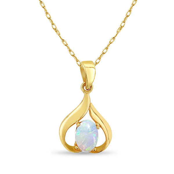 Oval Opal Heart Shaped Necklace 14k Yellow Gold