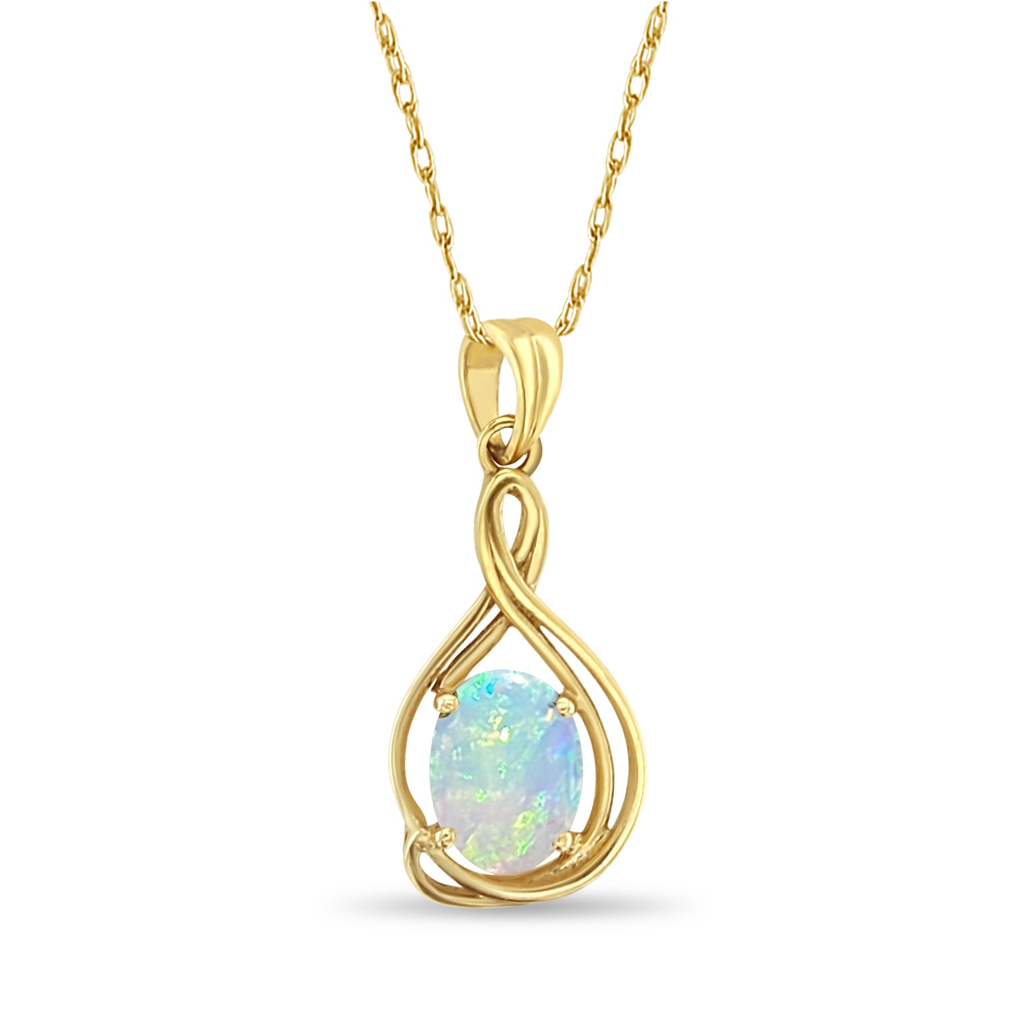 Solitaire Oval Opal Necklace 14k Yellow Gold