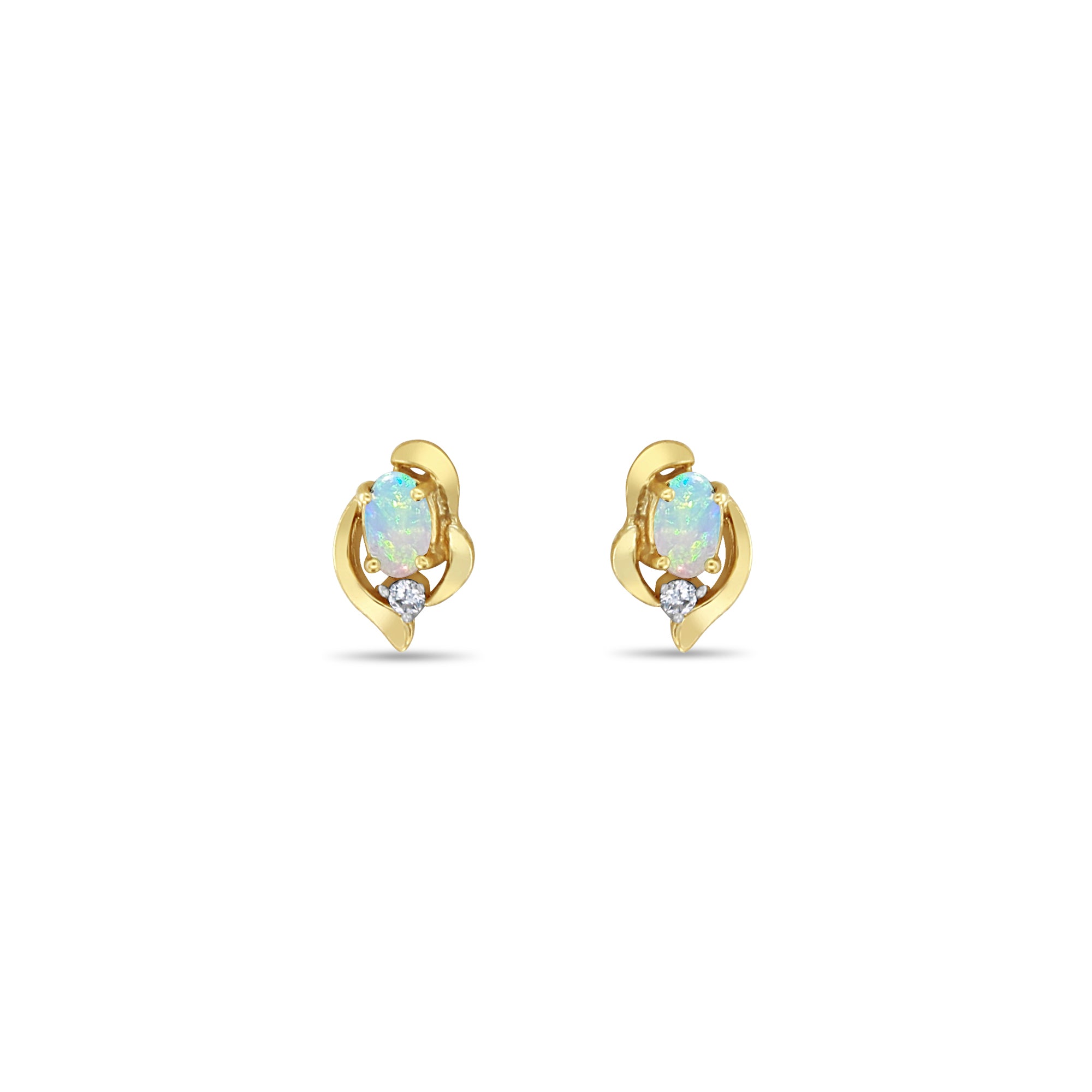 Oval Opal Studs with Diamond Accent