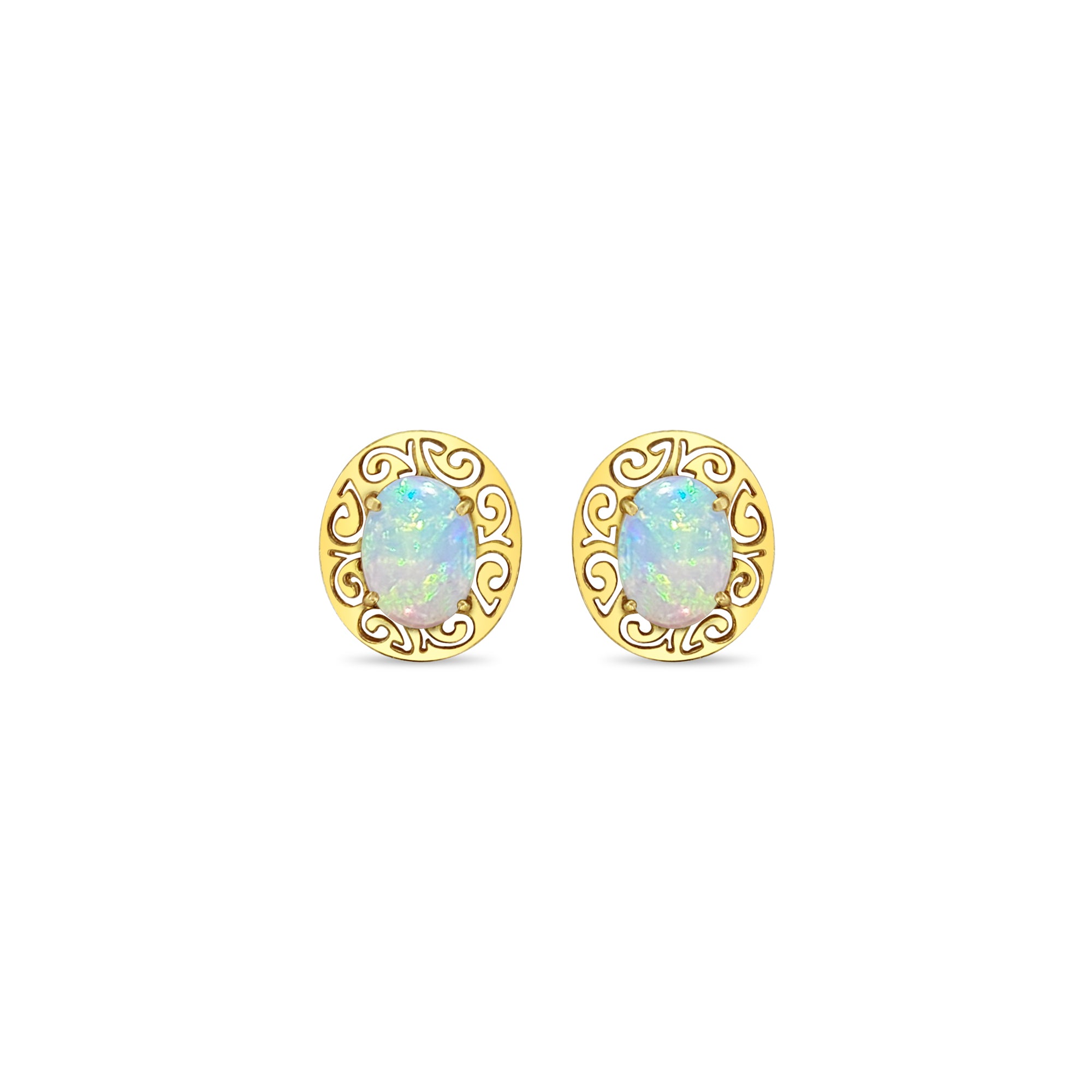 Translucent Oval Opal Studs with Greek Bezel Frame