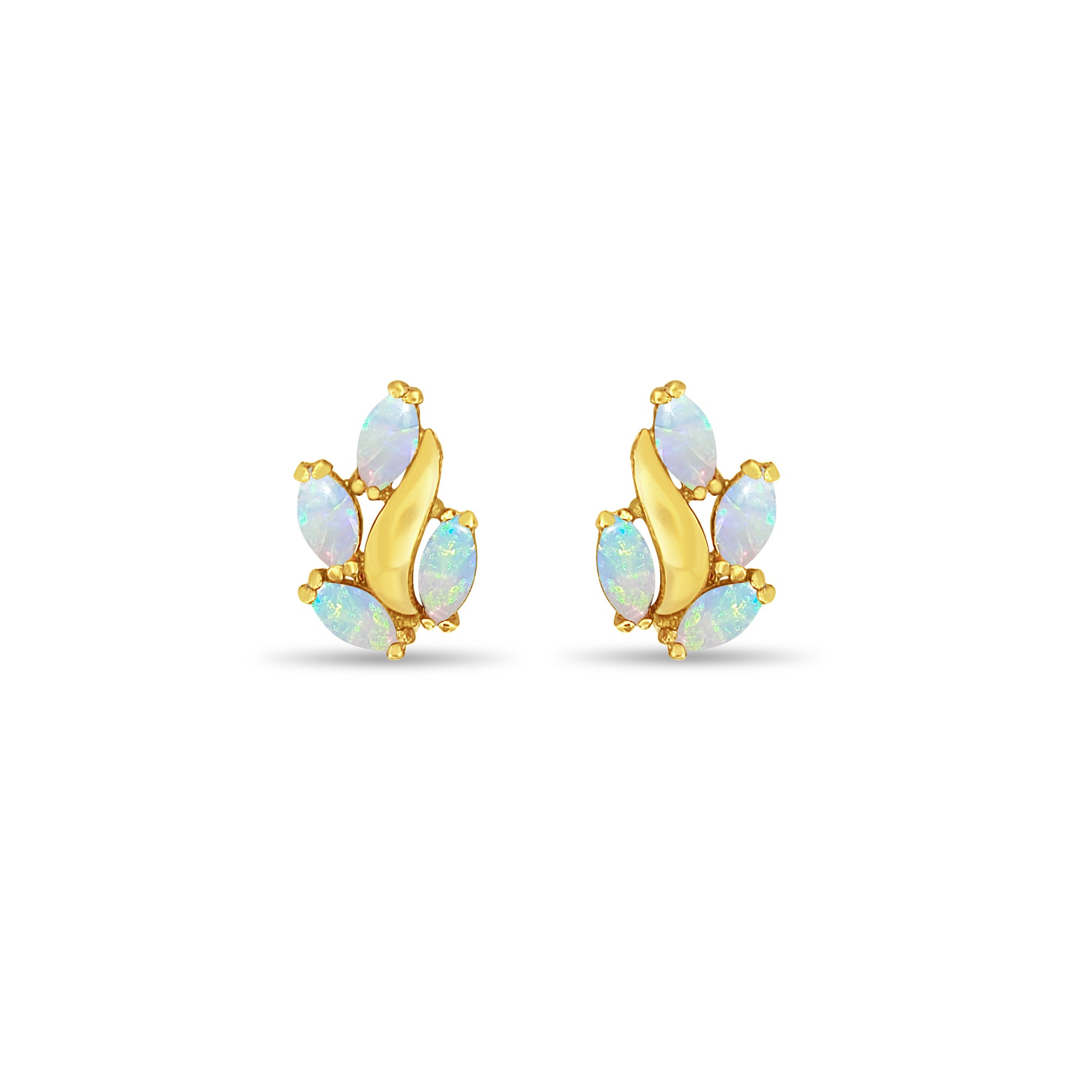 Cluster Marquise Opal Studs 14k Yellow Gold