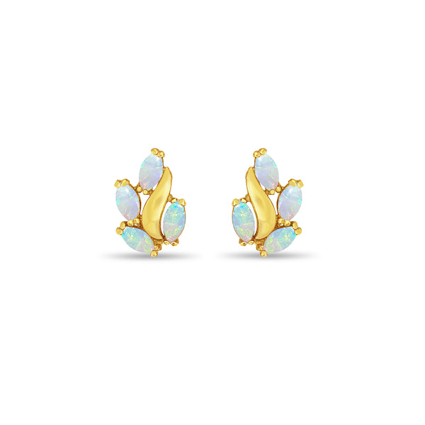 Cluster Marquise Opal Studs 14k Yellow Gold