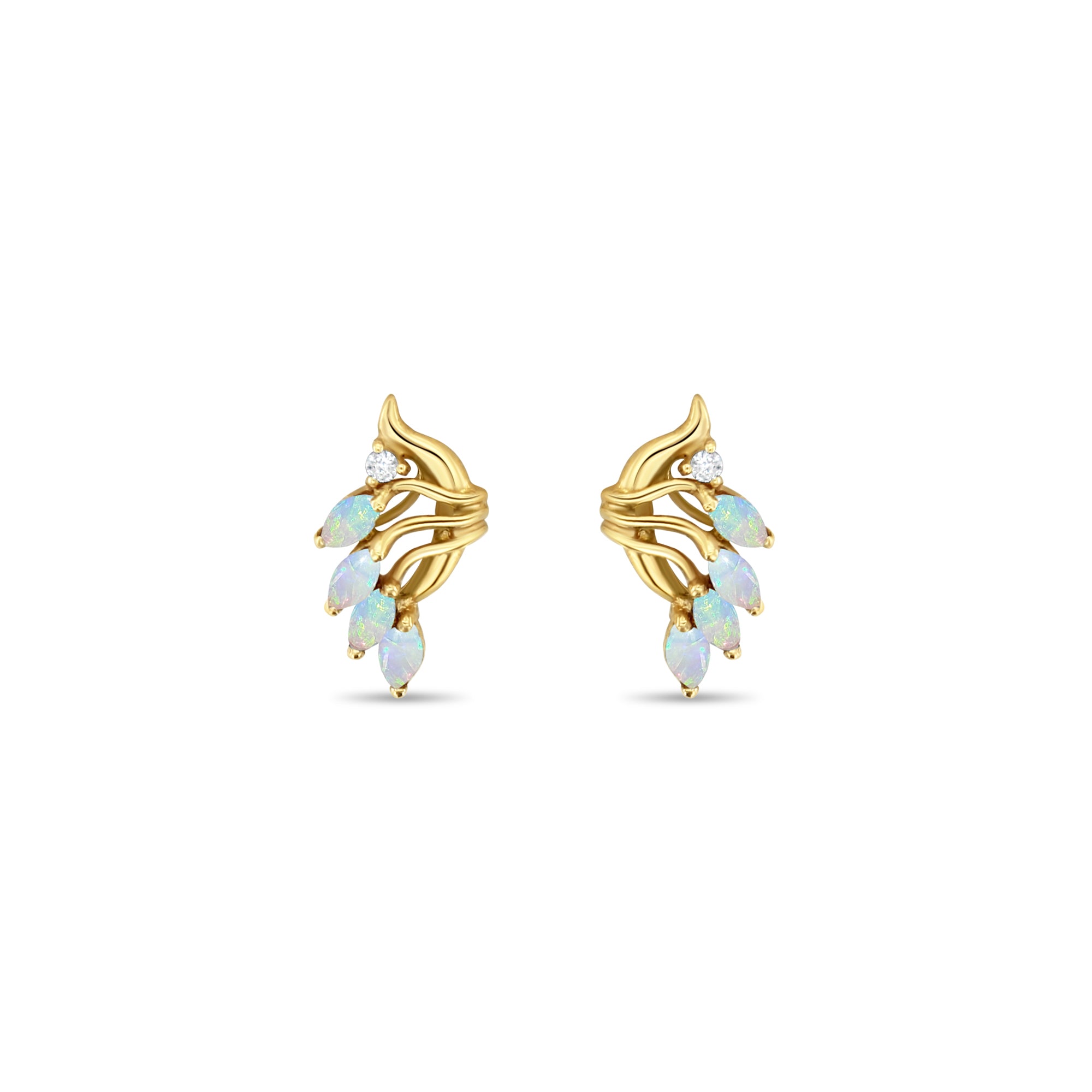 Marquise Opal Wing Style Studs with Diamond Accent