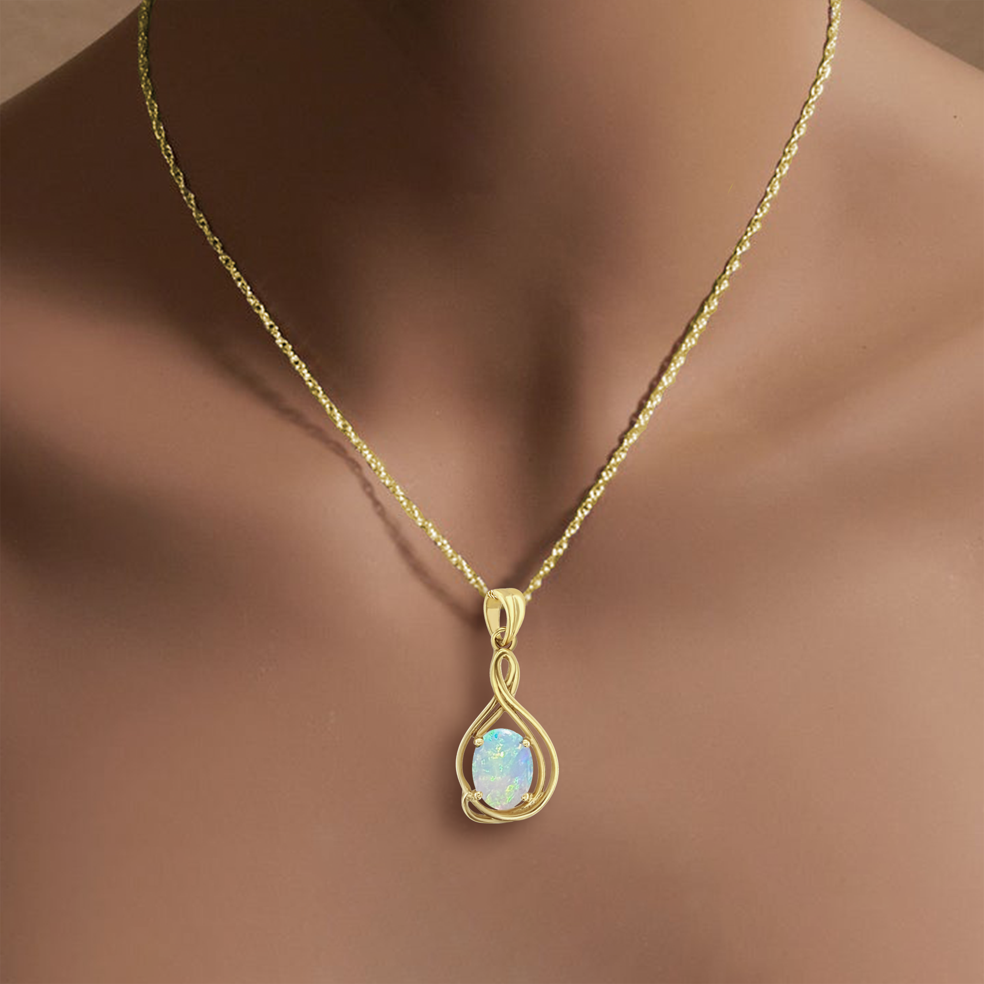 Solitaire Oval Opal Necklace 14k Yellow Gold