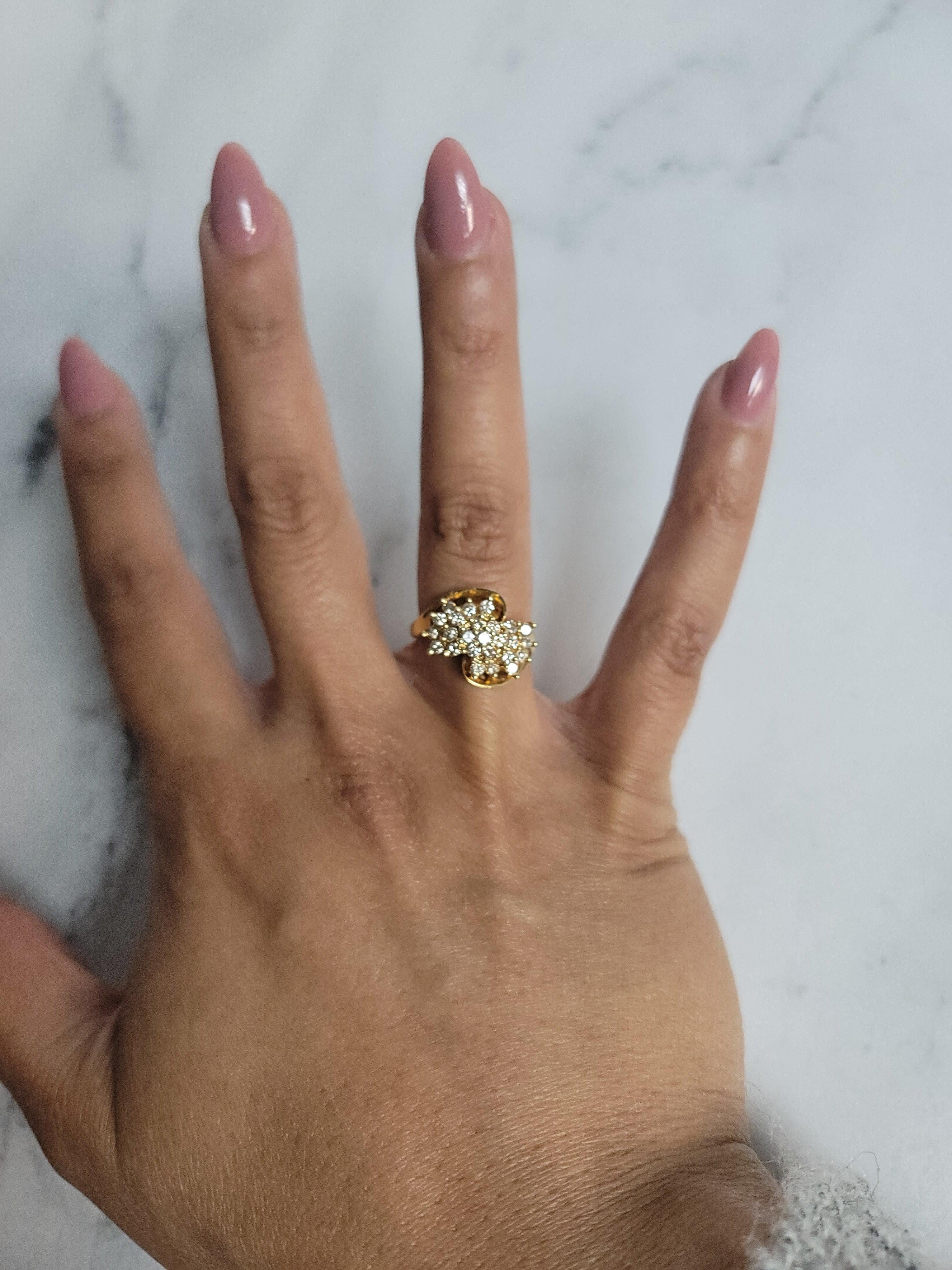 One Carat Cluster Diamond Cocktail Ring 14K Yellow Gold