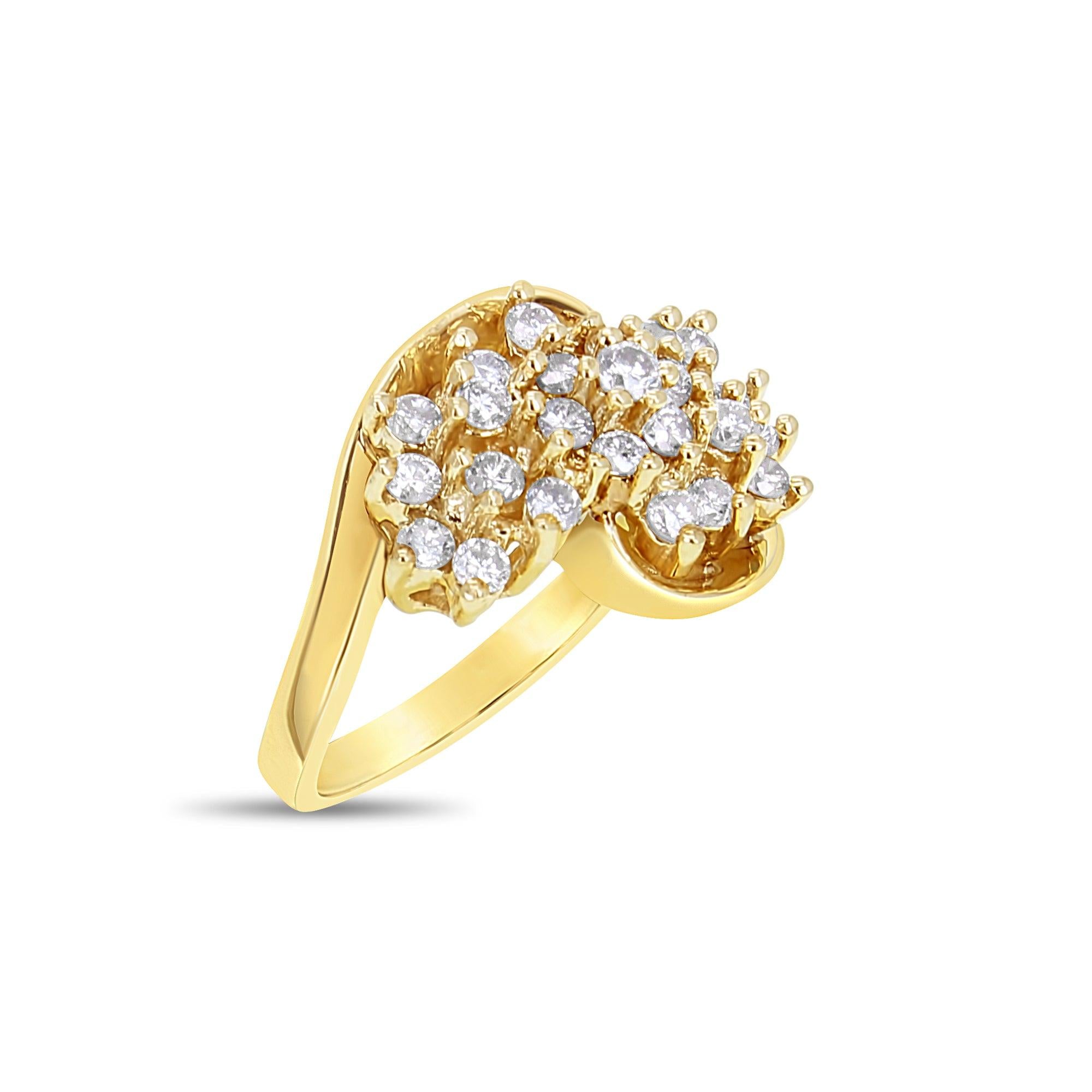 One Carat Cluster Diamond Cocktail Ring 14K Yellow Gold