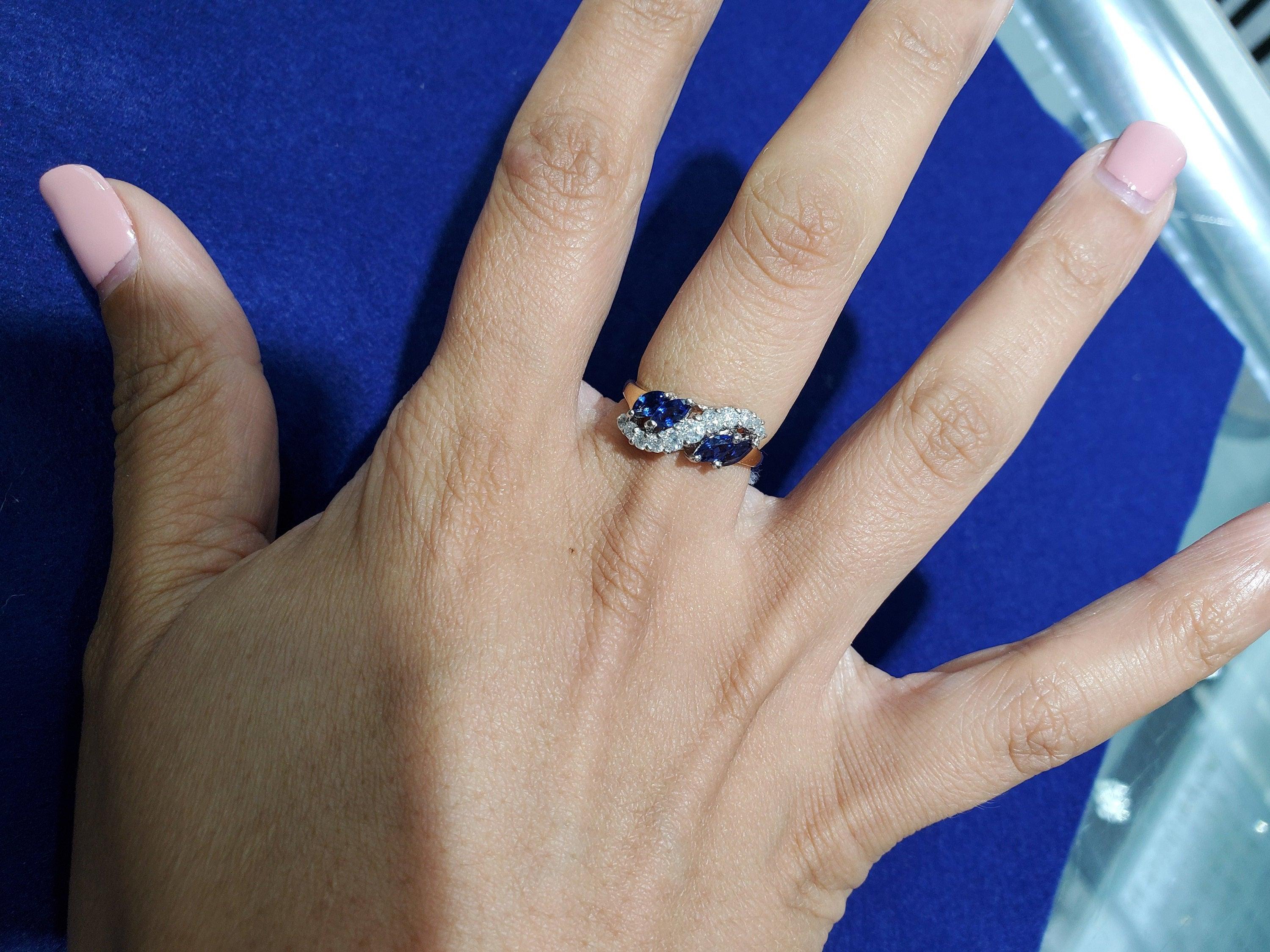 One Carat Diamond & Sapphire Cocktail Ring 14k Yellow Gold