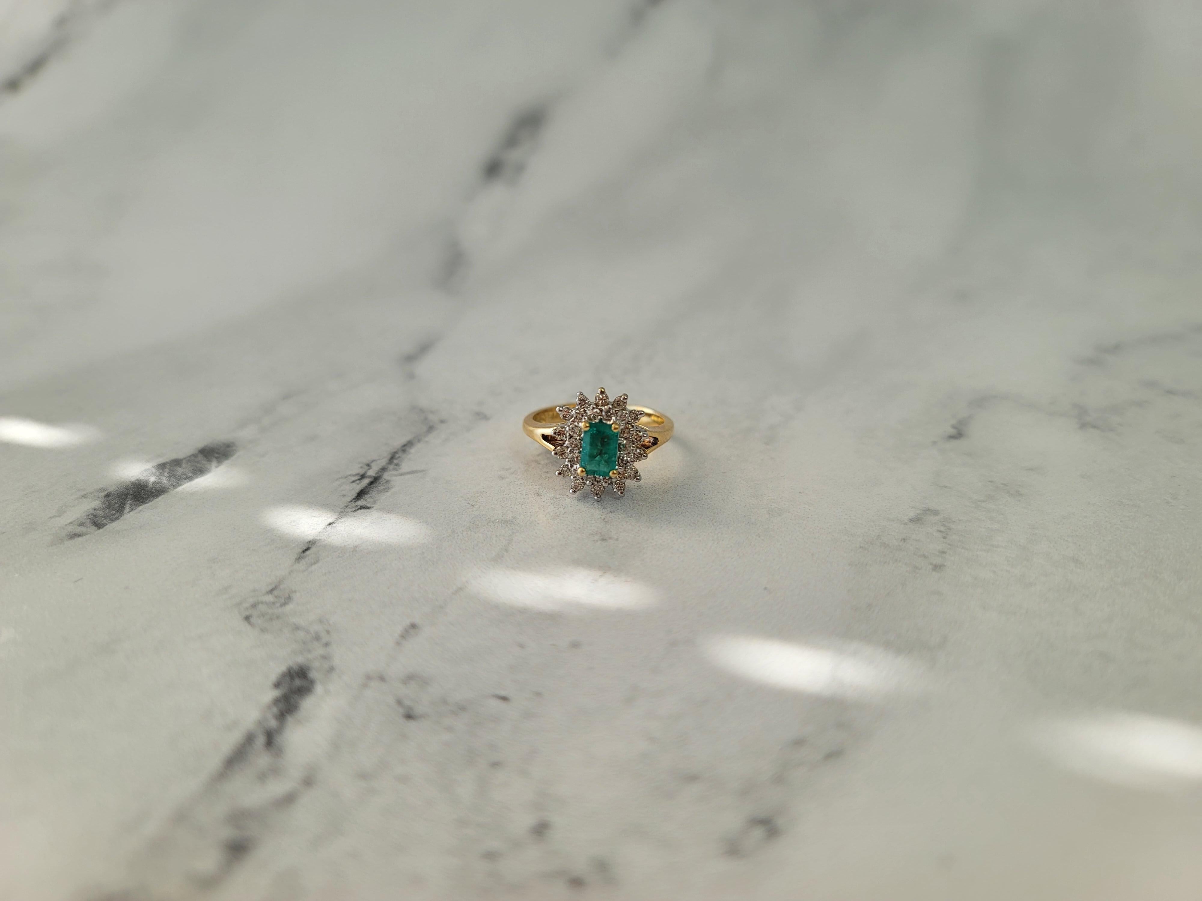 One Carat Emerald & Diamond Halo Engagement Ring