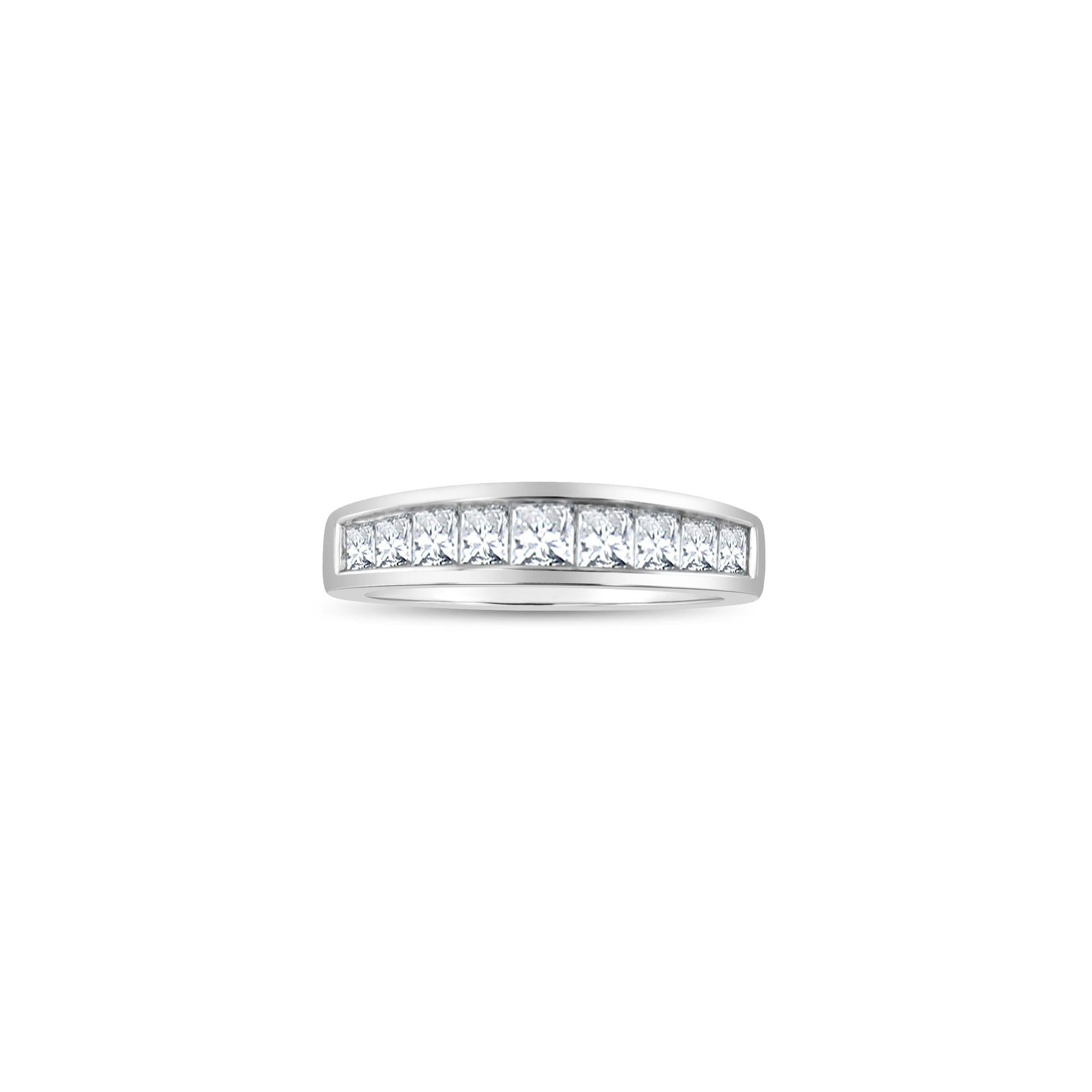 One Carat Princess Cut Channel Wedding Band 14k White Gold
