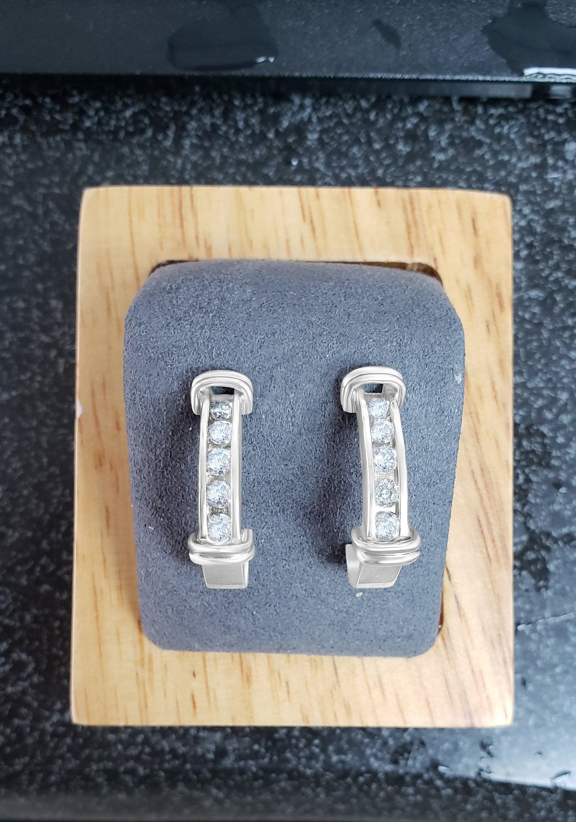 Open Hoop Diamond Earrings .50cttw 14k White Gold