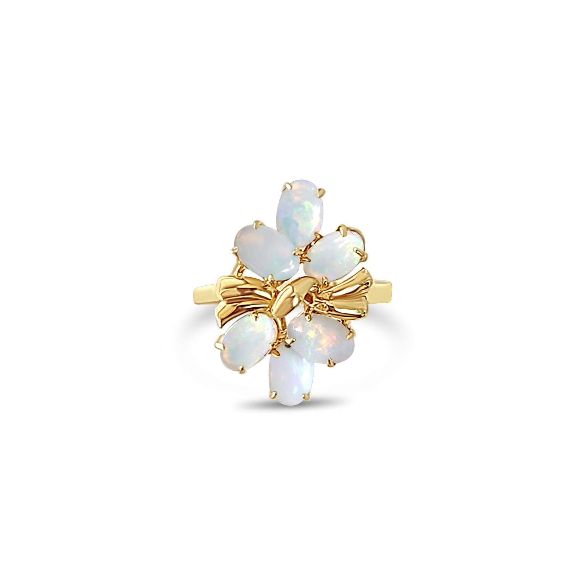Oval Opal Cluster Ring 14k Yellow Gold