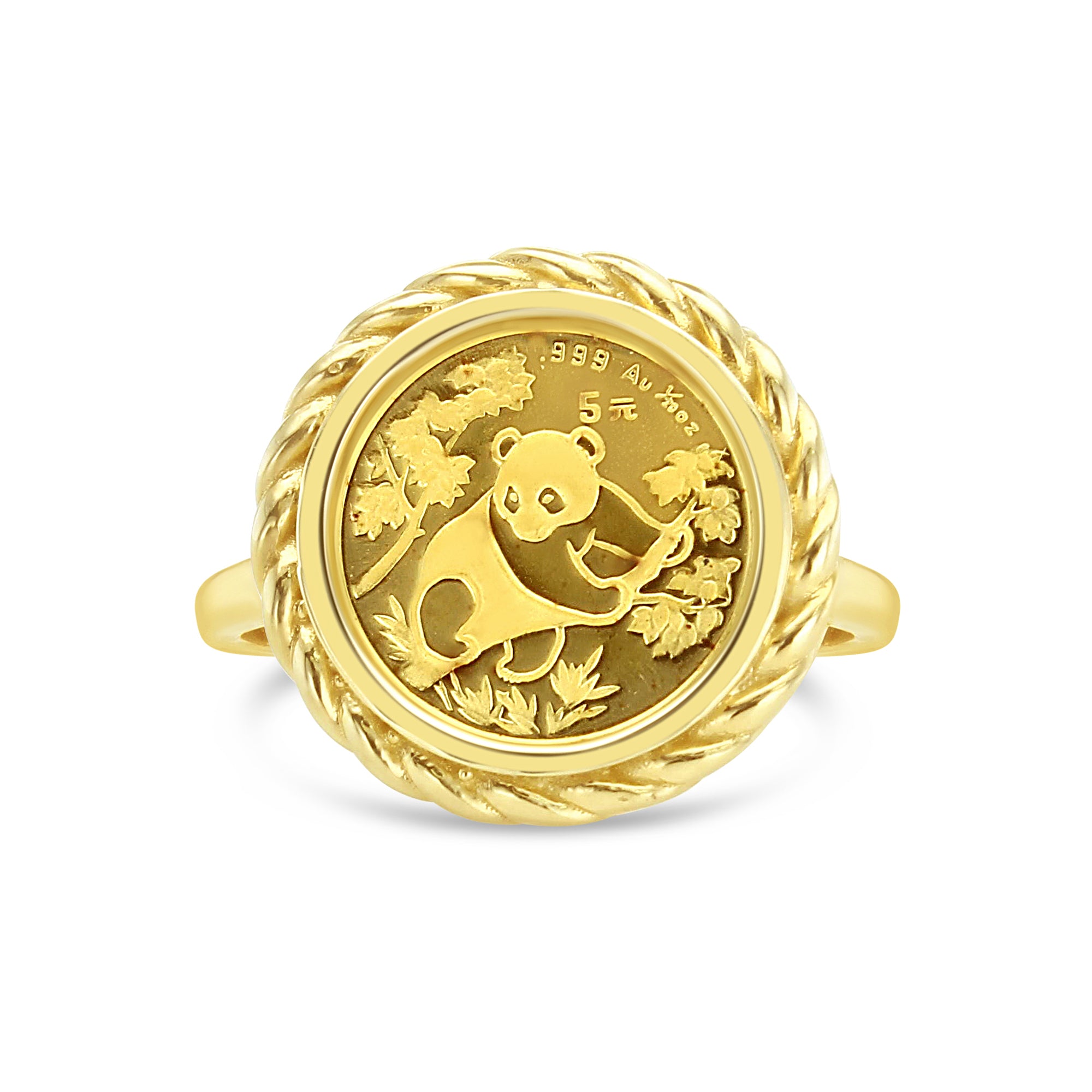 Anillo con forma de cuerda de oro fino de 14 k con forma de panda de 1/20 oz