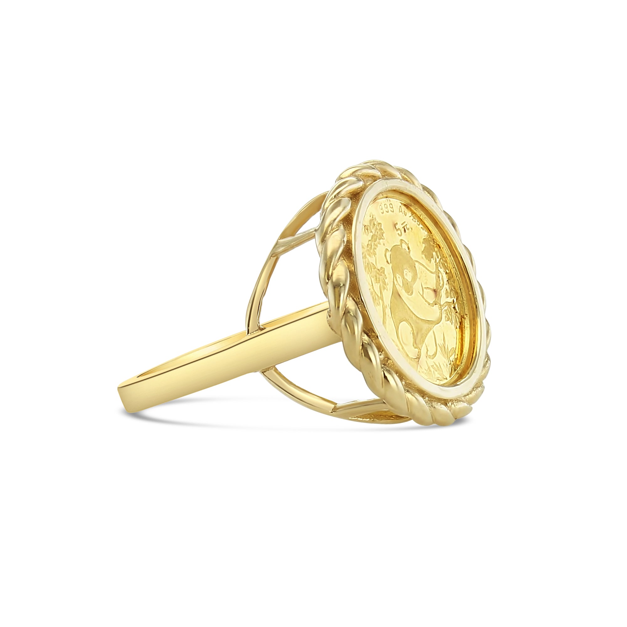 Panda 1/20OZ Fine Gold Panda Rope Coin Ring 14k Yellow Gold