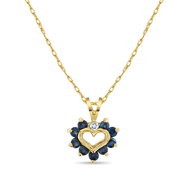 Heart Shaped Cutout Sapphire Necklace 10k Yellow Gold