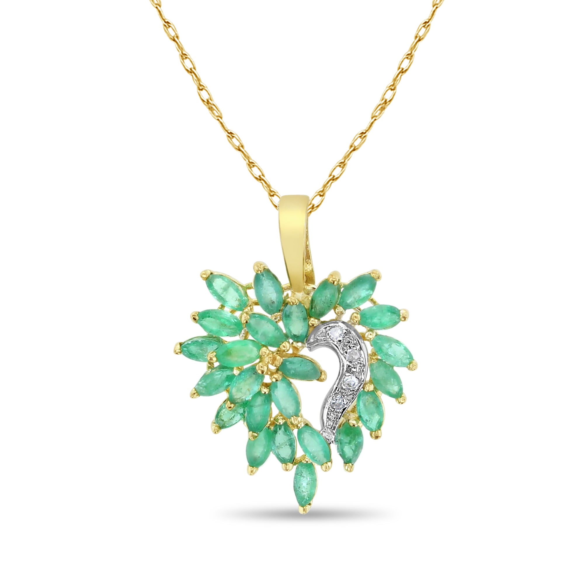 Collier Marquise avec grappe d'émeraude en or jaune 14 carats