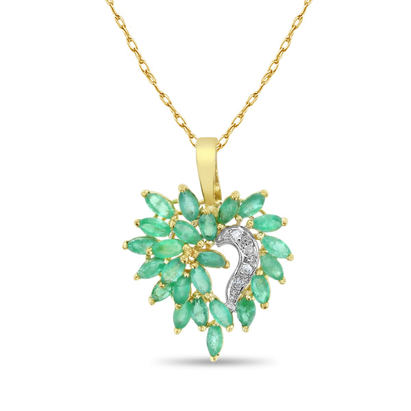 Marquise Emerald Cluster Necklace 14k Yellow Gold
