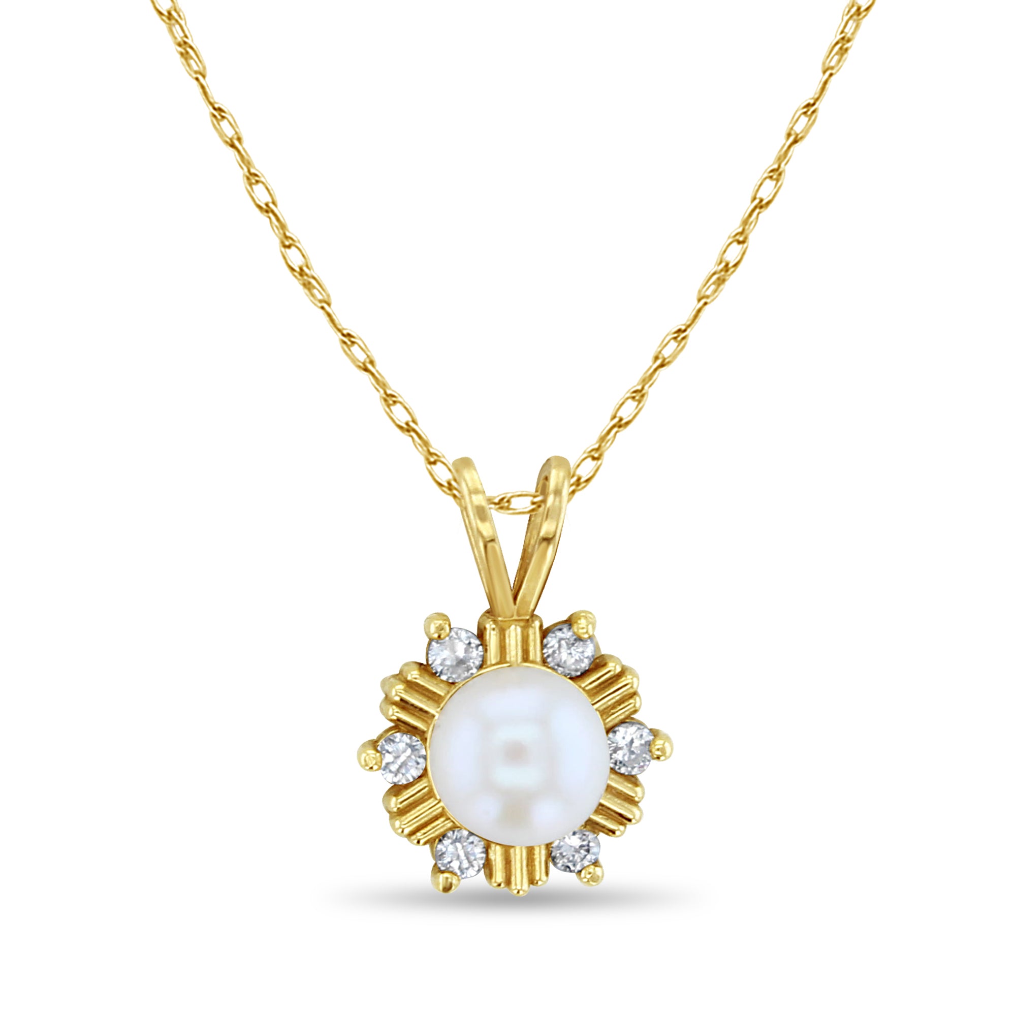 Pearl Center with Diamond Accent Starburst Necklace 14k Yellow Gold