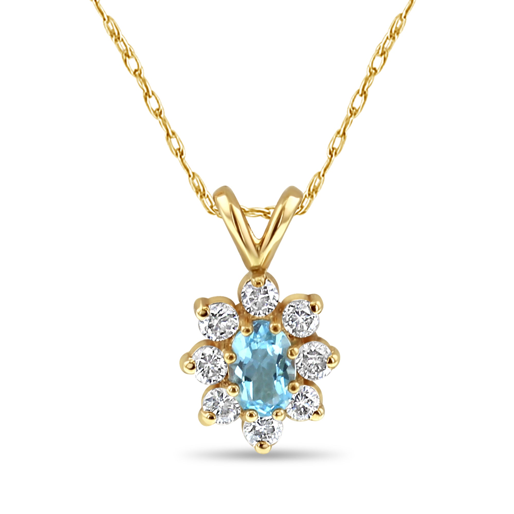 Collier petit halo de diamants en topaze bleue .90cttw