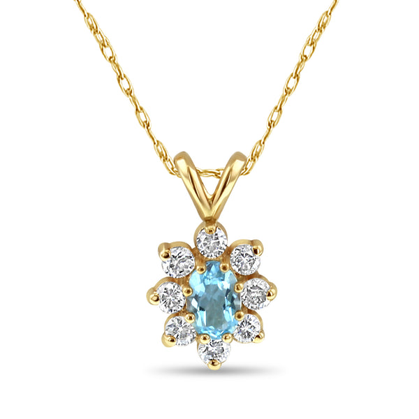 Small Blue Topaz Diamond Halo Necklace .90cttw