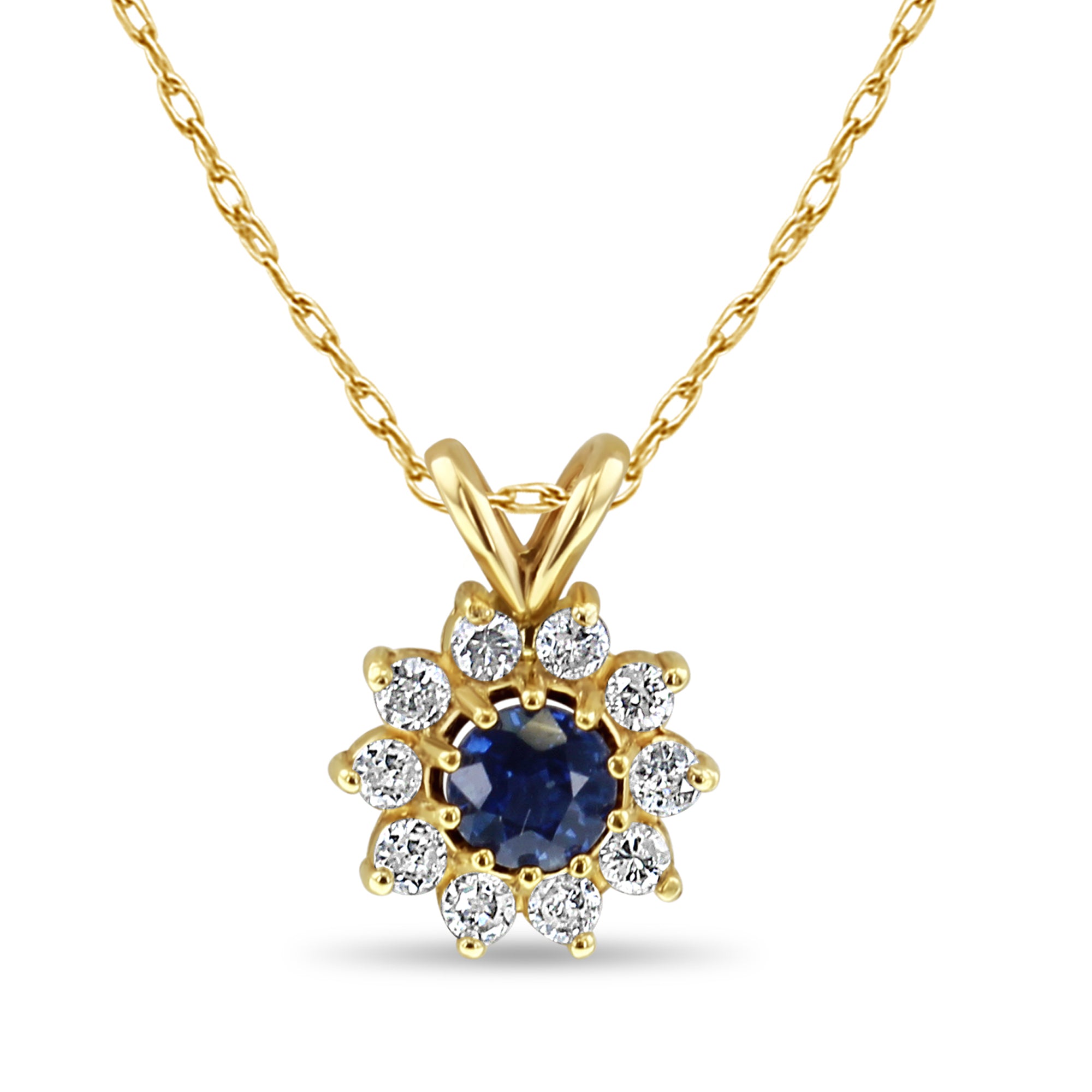 Sapphire Diamond Halo Necklace .85cttw 14k Yellow Gold