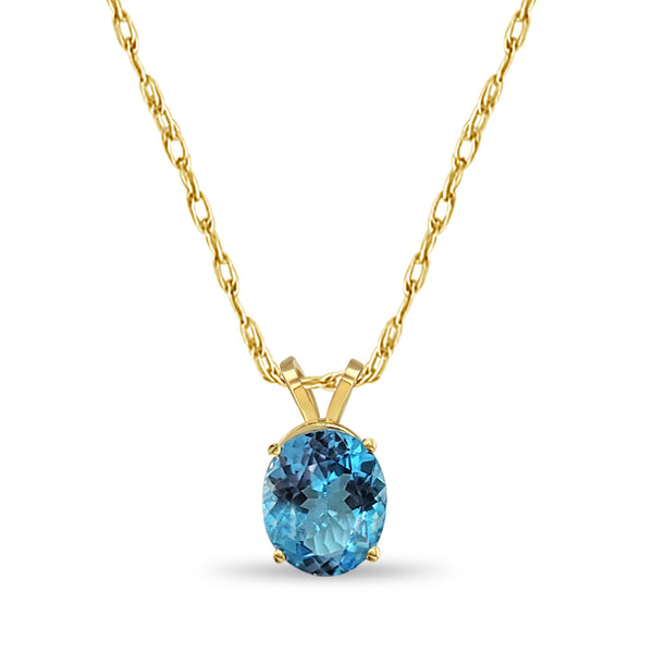 Blue Topaz Solitaire Necklace 14k Yellow Gold