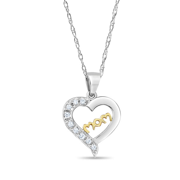 Heart Shaped MOM Diamond Necklace .25cttw 10k Two-Toned Gold