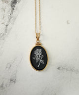 Etched Flower Rose in Onyx Frame Necklace