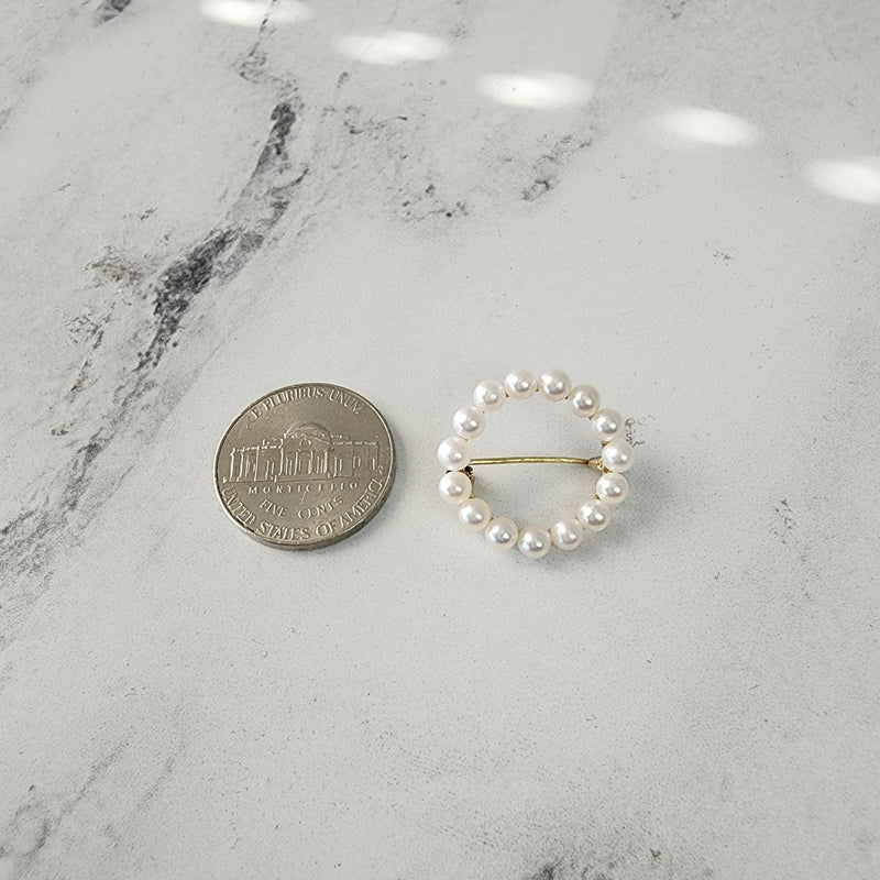 3MM Cultured Pearl Brooch - YELLOW GOLD