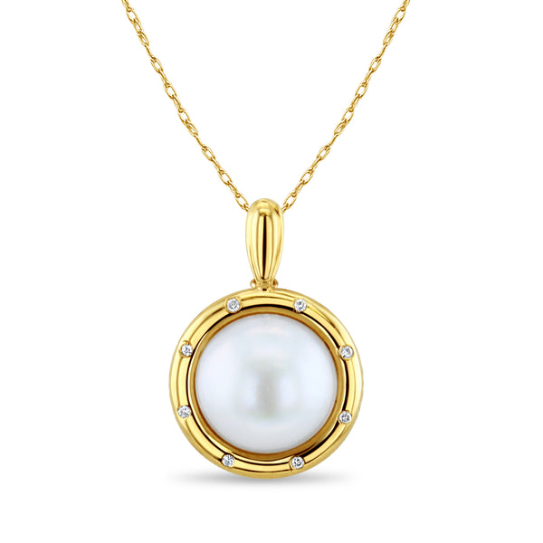 Mabe Pearl Necklace with Diamond Accented Polished Bezel