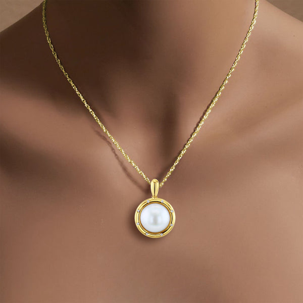 Mabe Pearl Necklace with Diamond Accented Polished Bezel