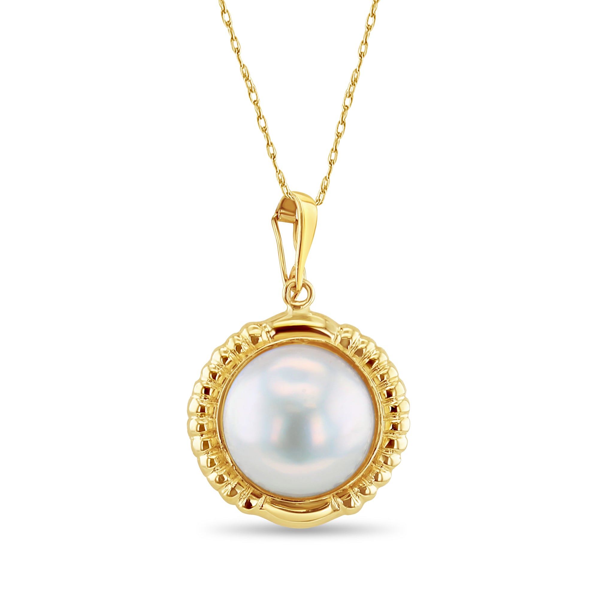 Mabe Pearl Necklace with Ridged Gold Bezel